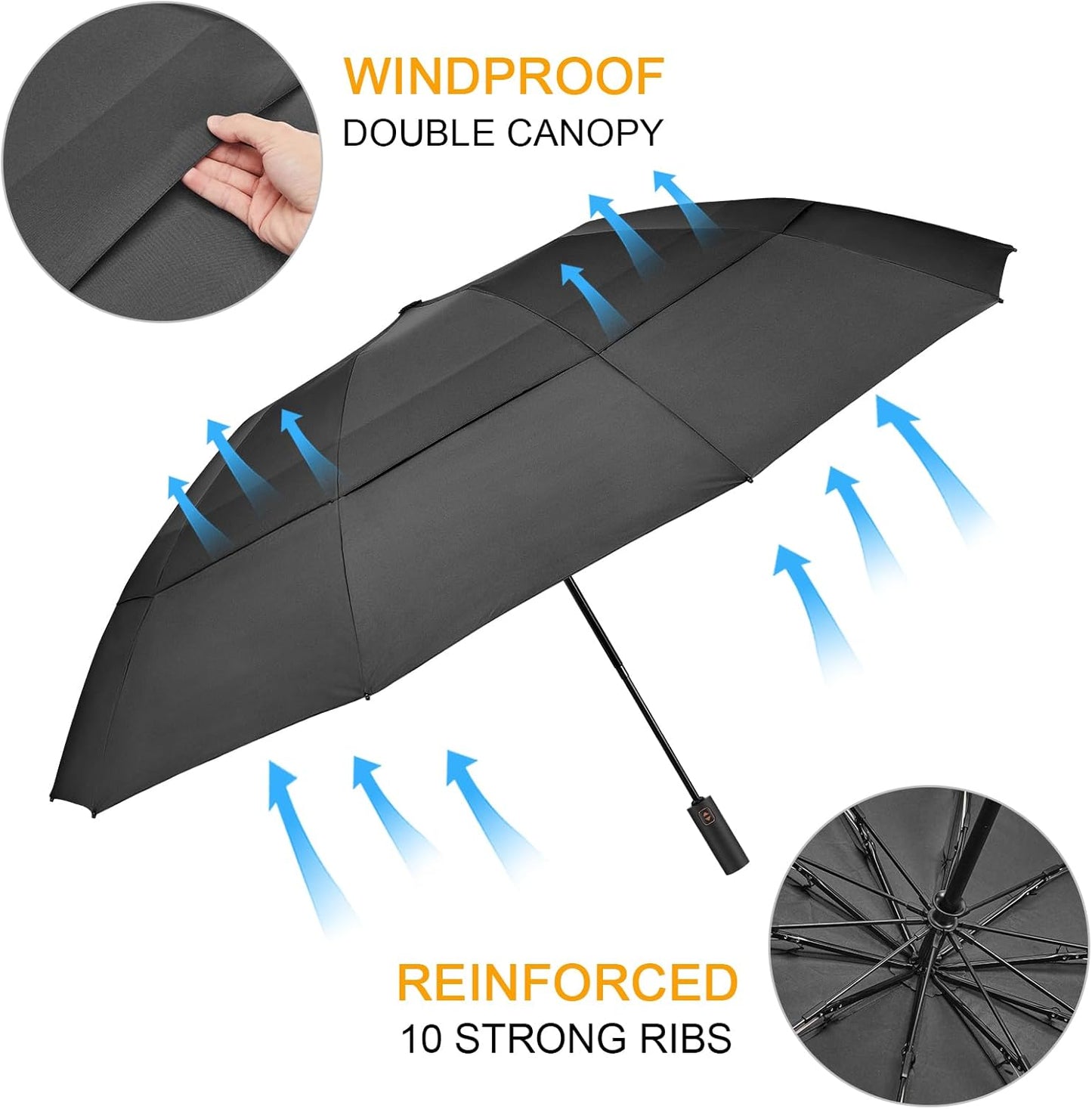 Prospo 46/62 Inch Large Travel Umbrellas for Rain Windproof, 10 Ribs Compact Reverse Folding Golf