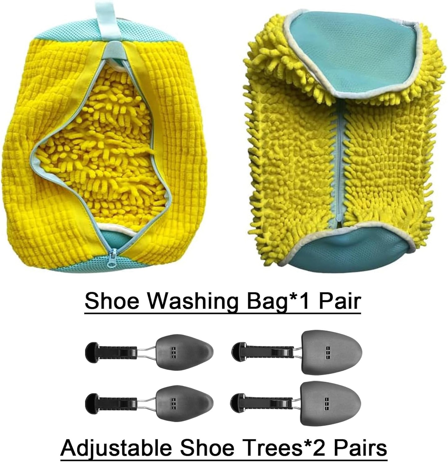 Shoe Washing Machine Bag, Reusable Shoes Cleaning Bags, Sneaker Tennis Shoes Unstain Cleaner Kit with Adjustable Shoe Trees, Yellow, 2 Pack