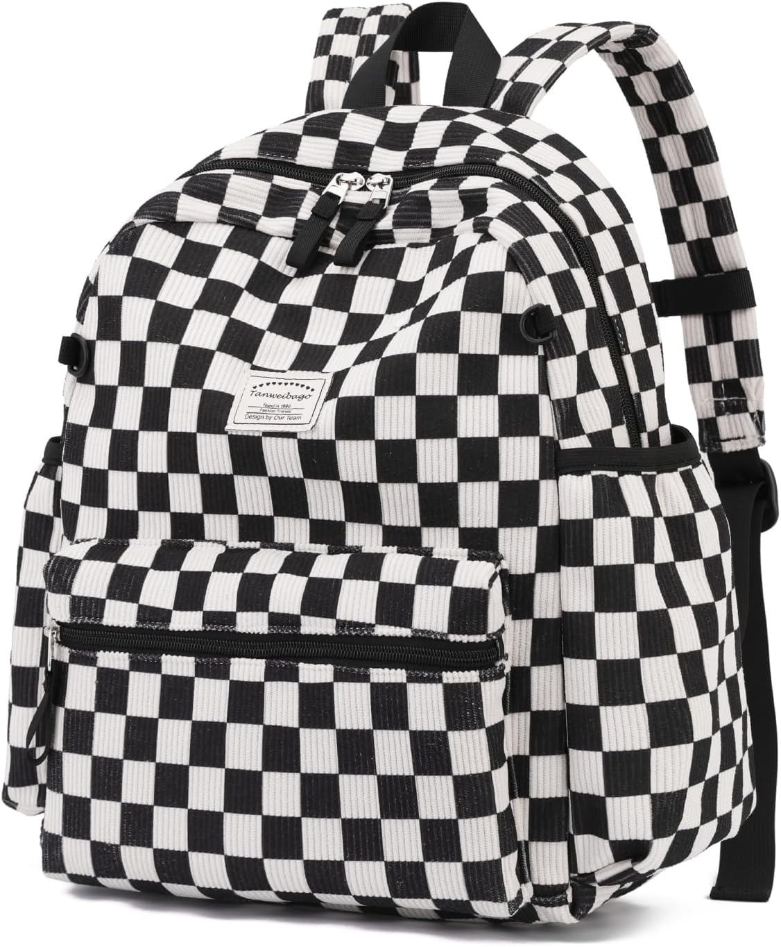 Corduroy Kids Backpack for Boys Girls Backpacks for Primary Elementary Kindergarten 6-10 (Checkered Black, Medium (15" H Fit A4 Folder))