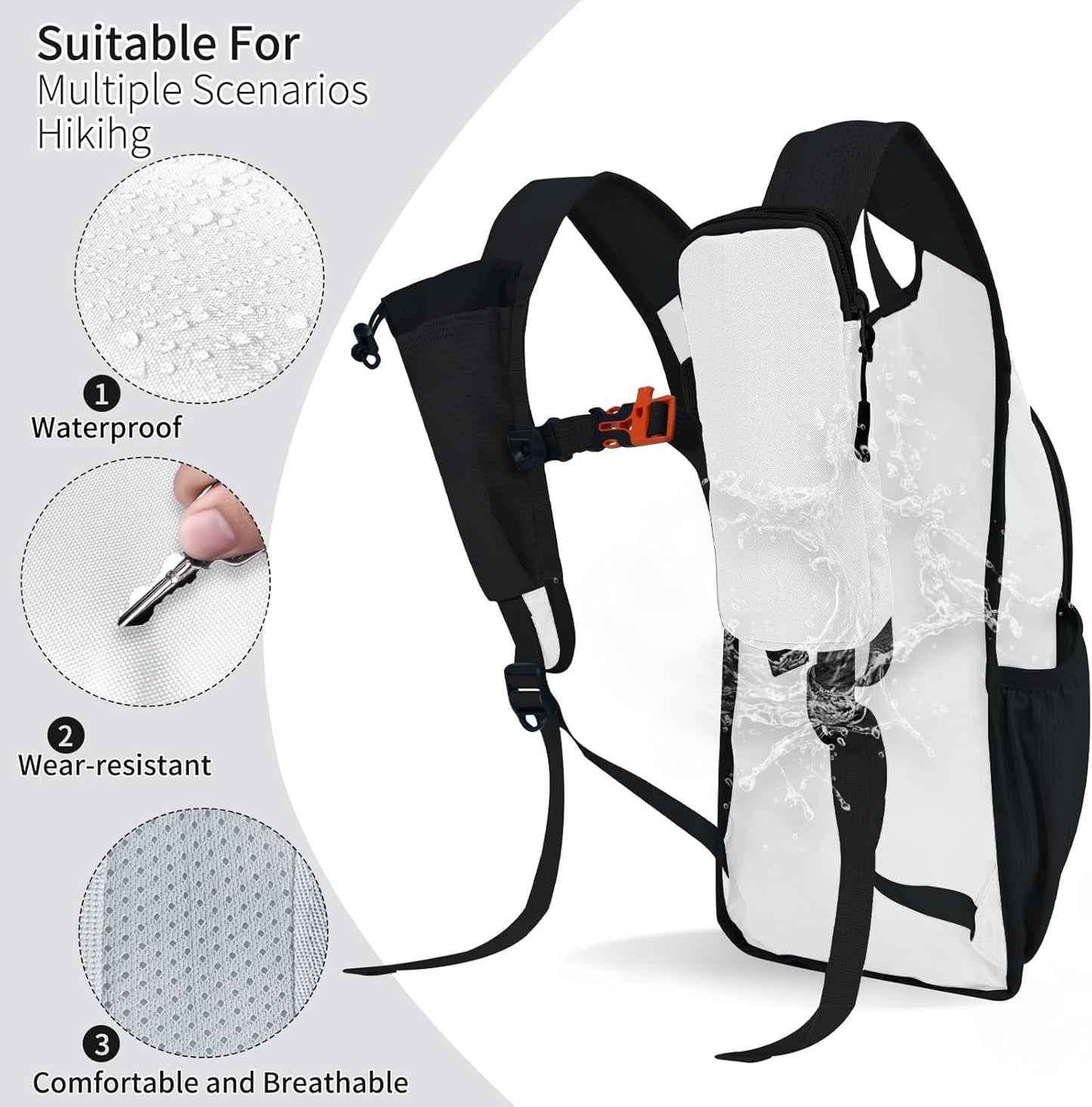 Hiking Backpack 10L/15L Small Daypack Lightweight Packable Travel Foldable Water Resistan for Women Men (White, 15L)