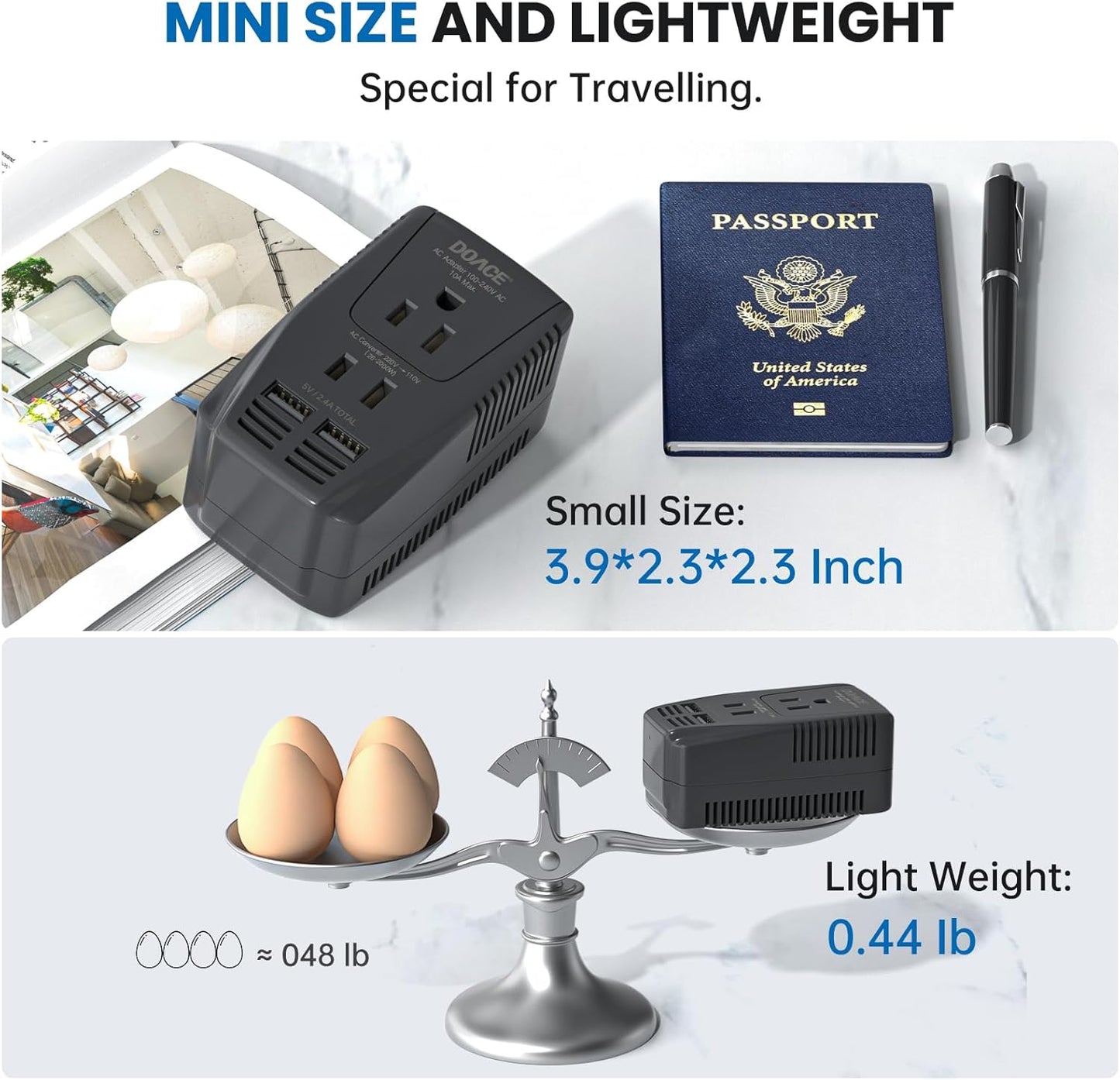 Upgraded 2000W Voltage Converter US to Europe -220V to 110V Converter for European Travel for Hair Dryer Straightener, 2300W with PD Charger for Tablet Camera Cell Phone