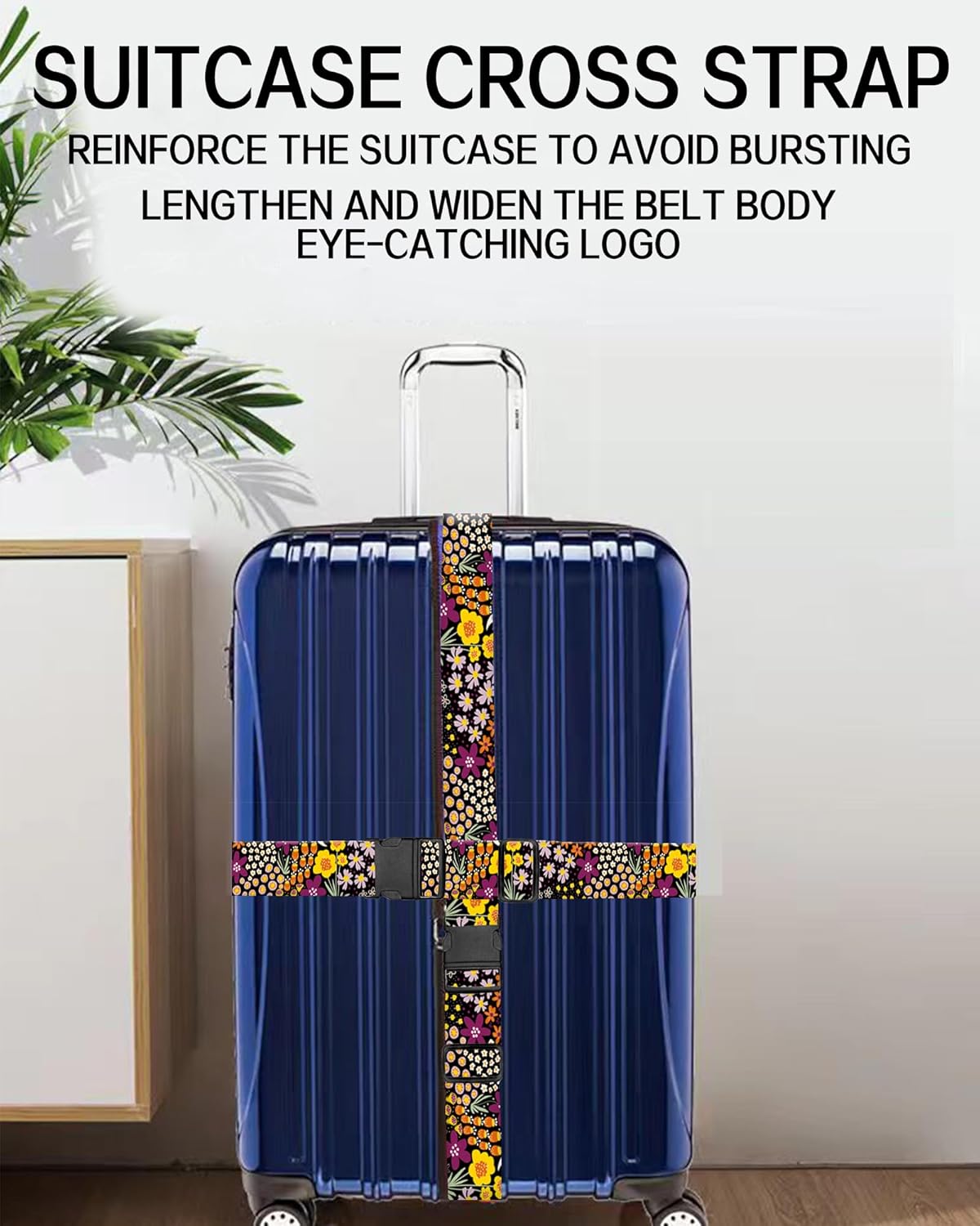 Luggage Straps for Suitcases, Adjustable Travel Belt, Durable Wide Luggage Strap, Cute Suitcase Strap Identifiers with Buckle, Bag Straps for Luggage, Cute Colorful Flowers
