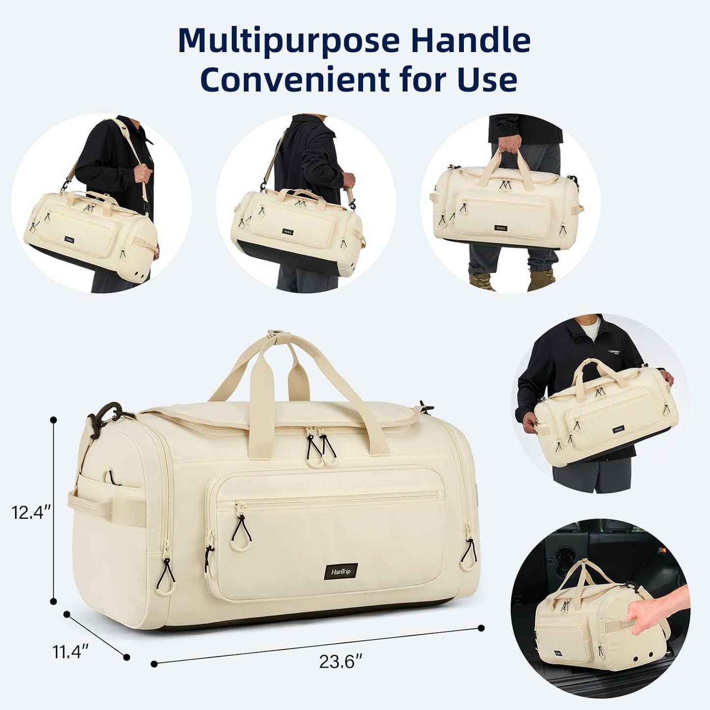 Large Travel Duffle Gym Bag with Shoe Compartment, Underseat Carry On Luggage Overnight Weekender