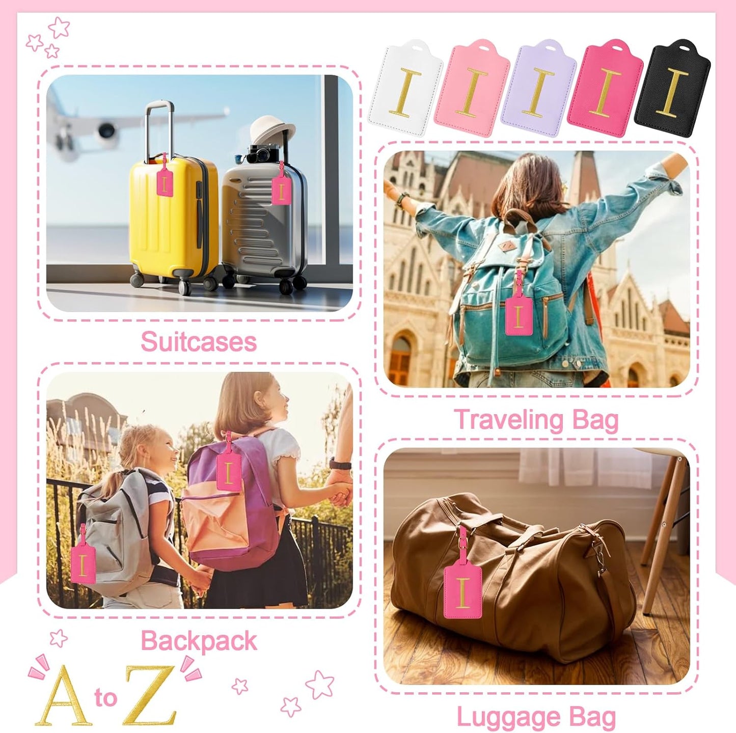 Initial Letter Luggage Tags for Suitcases, Embroidered Monogrammed Suitcase Luggage Identifier Name