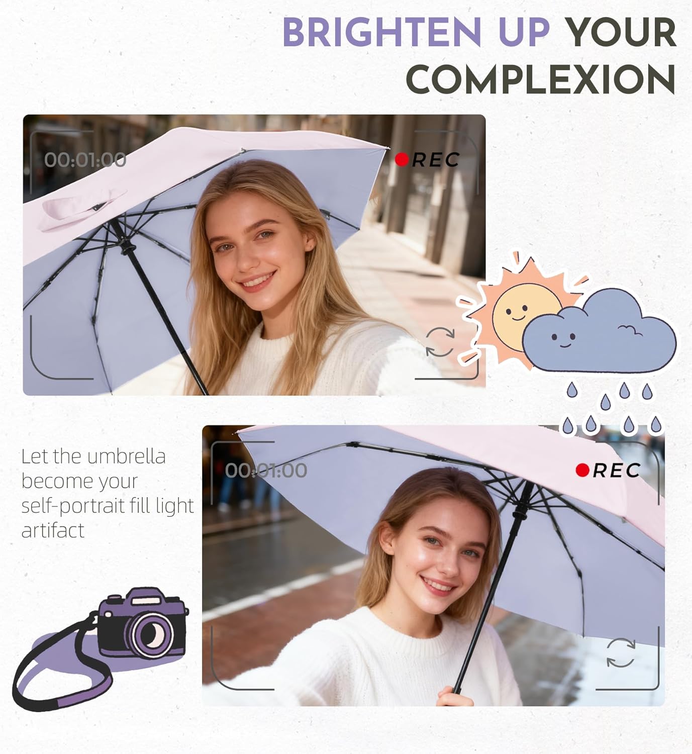 UV Travel Umbrella for Sun Protection & Rain, Compact Windproof Folding, Refined craftsmanship, Auto Open/Close, 43" Canopy with color coating, UPF 100+ UV Blocking, TSA Approved