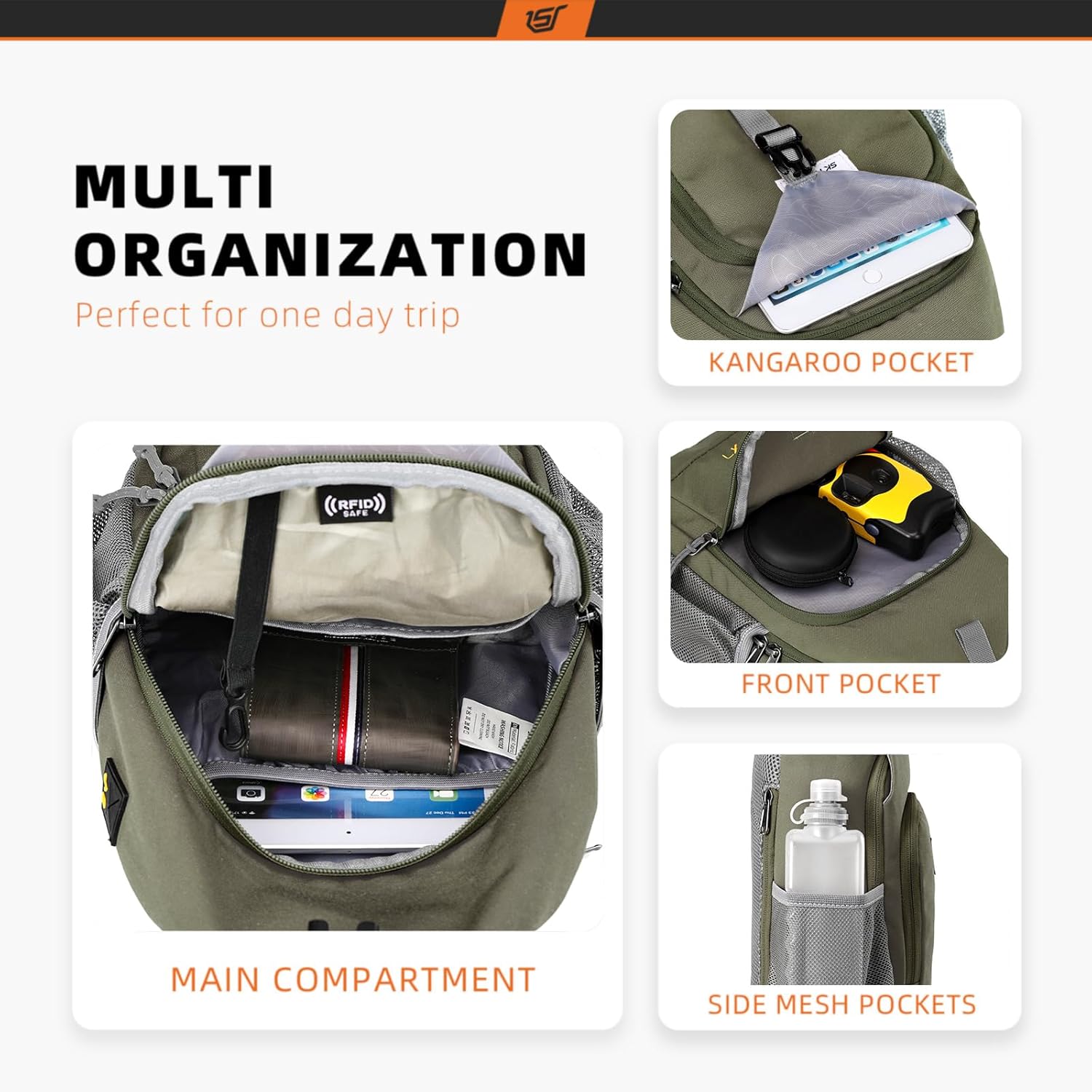 SKYSPER Sling Bag RFID Crossbody Sling Backpack Cross Body Shoulder Bag Travel Hiking Daypack for