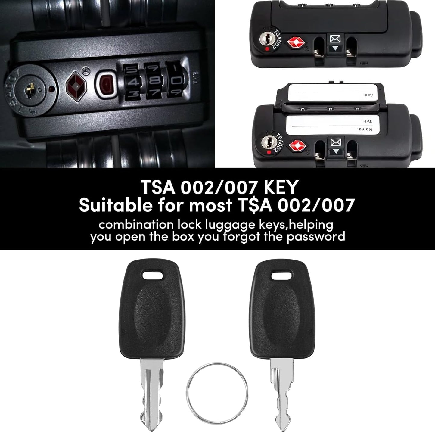 TSA Key，Travel Sentry Approved 007 002 Universal Lock Key Master Suitcase Keys with for Forgotten Password Combinations of Luggage Locks Password Combination Forgetting Solution (Two Random Colors)