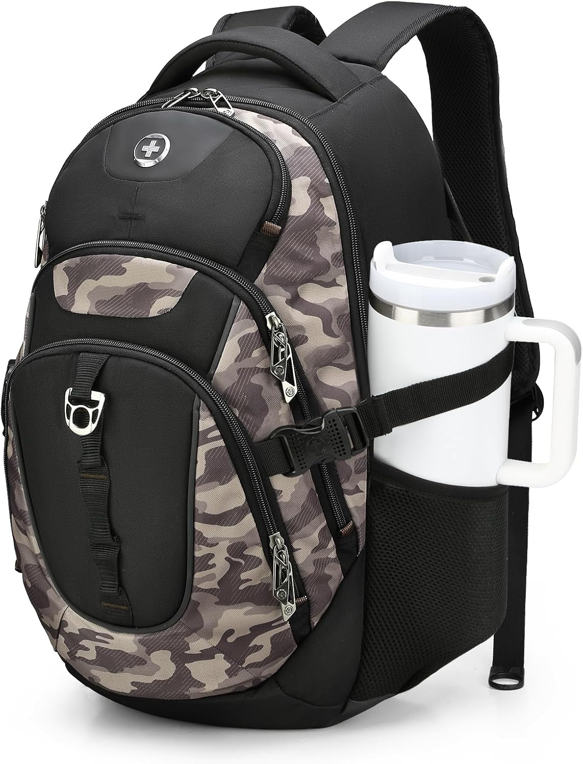 Swissdigital Design Laptop Backpack with USB Charging Port, Travel Backpack Fits 15.6 inches Computer, 31L College School Backpack for Men, Khaki Camo | SD803