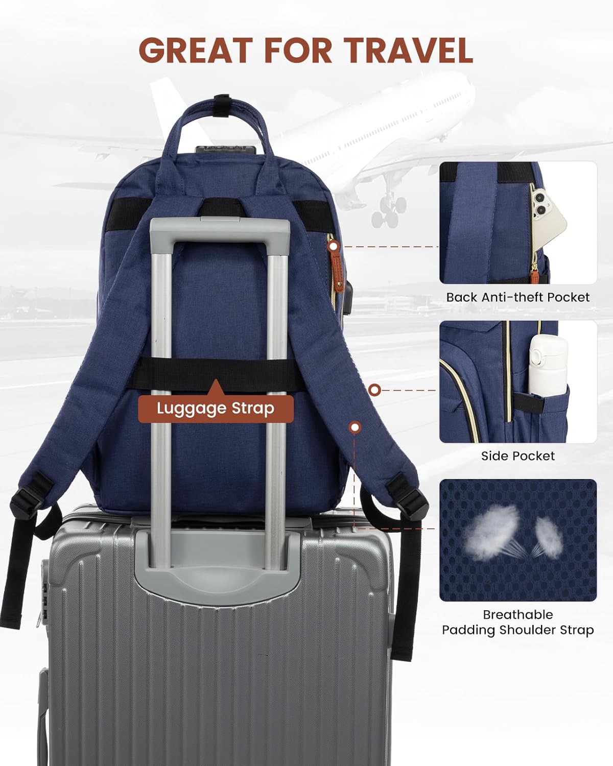 LOVEVOOK Laptop Backpack for Women & Men, Unisex Travel Anti-theft Work College Bag, Business Computer Backpacks Purse, Casual Hiking Daypack with Lock, Fits 15.6 Inch Laptop, Dark Blue
