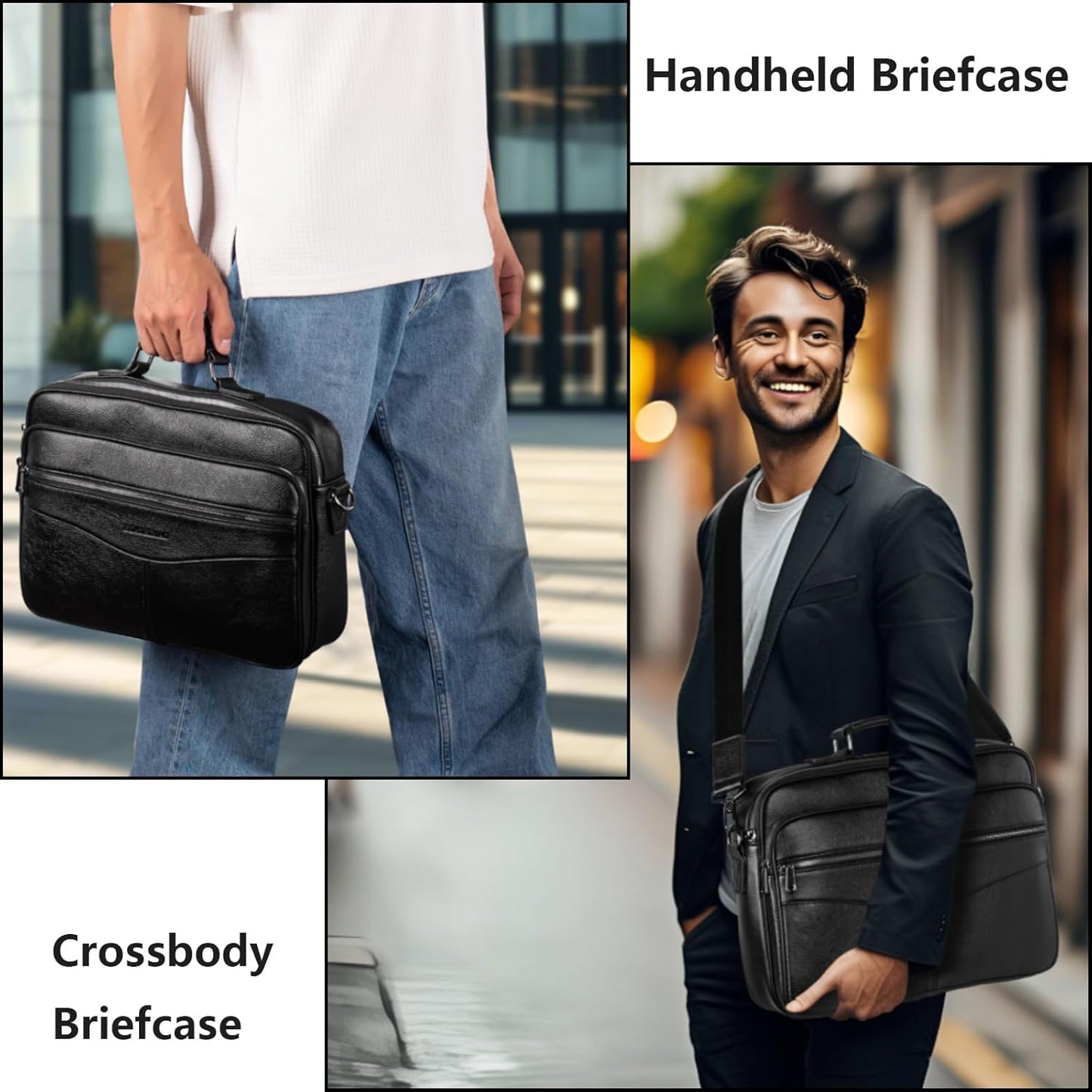 Business Laptop Briefcase for Men 15.6 inch Genuine Leather Computer Laptop Satchel Bag Retro Waterproof Handheld Shoulder Bag Men's Office Commuting Trip Briefcase