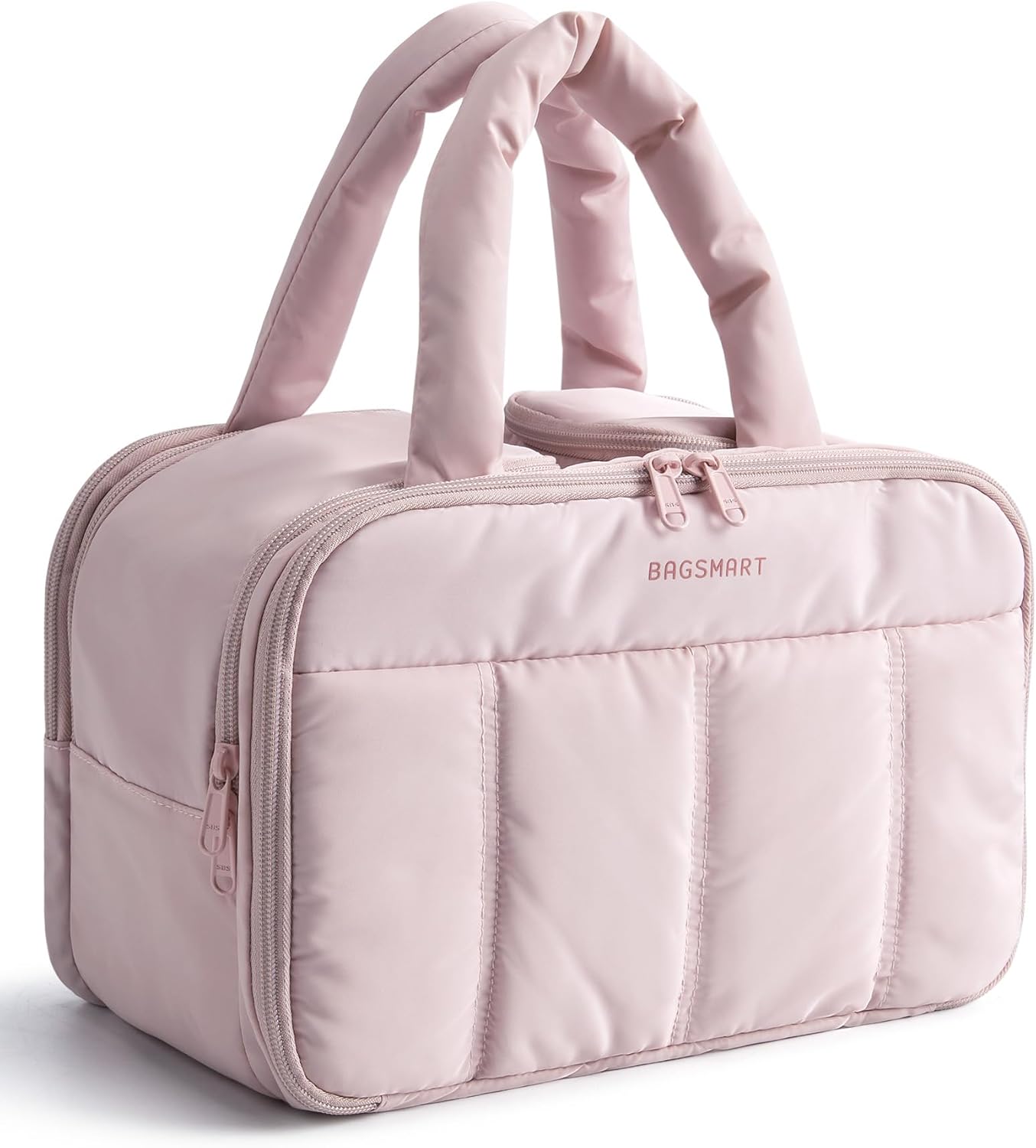 BAGSMART Travel Toiletry Bag, Puffy Large Toiletry Bag for Women, Lightweight Cosmetic Makeup Bag Organizer with Handle for Traveling, Accessories, Essentials, Toiletries (Pink)