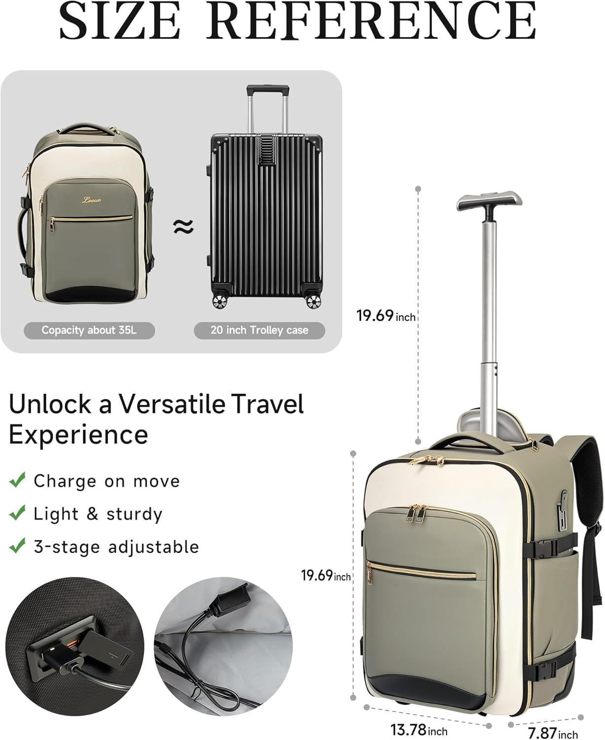 Carry On Backpack with Wheels for Adults, Airline Approved Rolling Backpack for Women, Foldable Bottom Travel Laptop Backpack