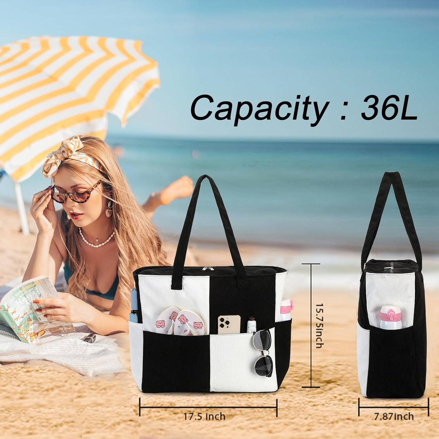 Bluboon Waterproof Beach Tote Pool Bags for Women Ladies Extra Large Carry On Bag With Wet Compartment for Weekender Travel