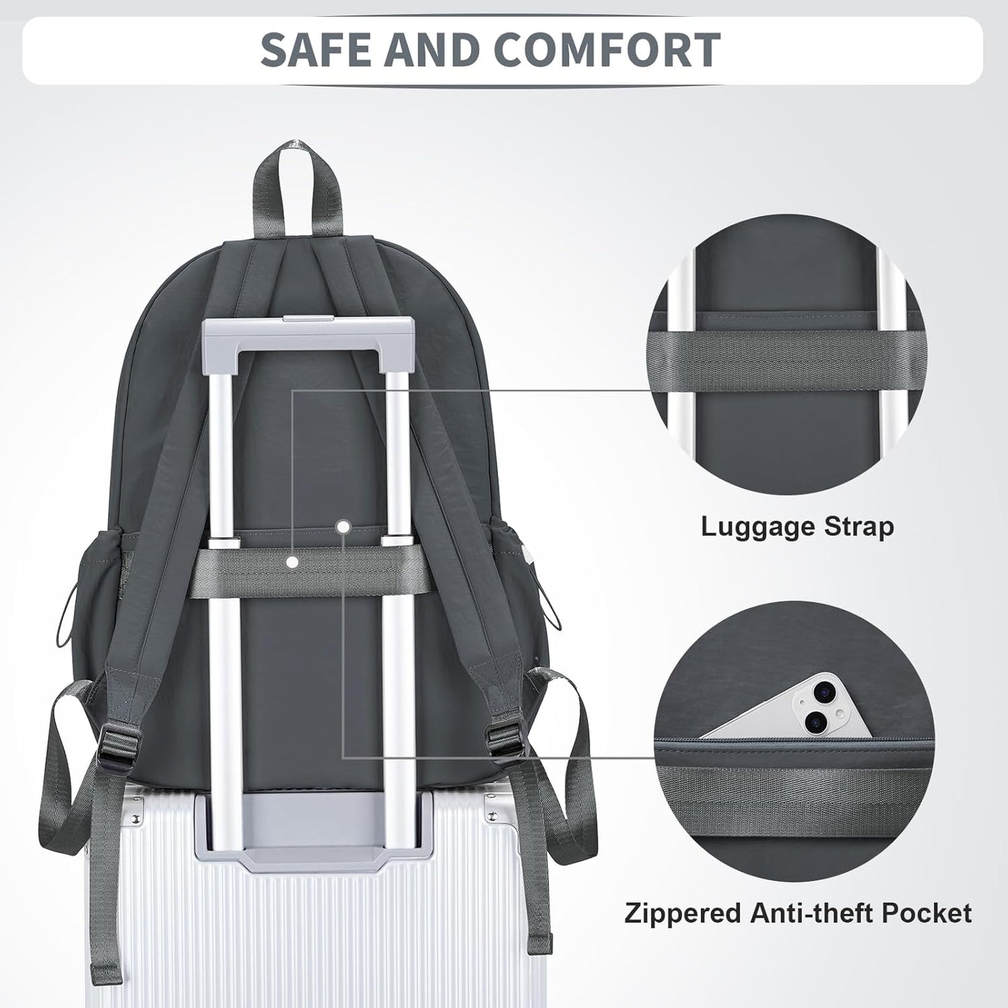 Simple School Backpack For Women Men Aesthetic Medium Backpack Lightweight Casual Daypack College Backpacks Cute Bookbag for Teens Girls Boys Basic Bagpack（Grey）