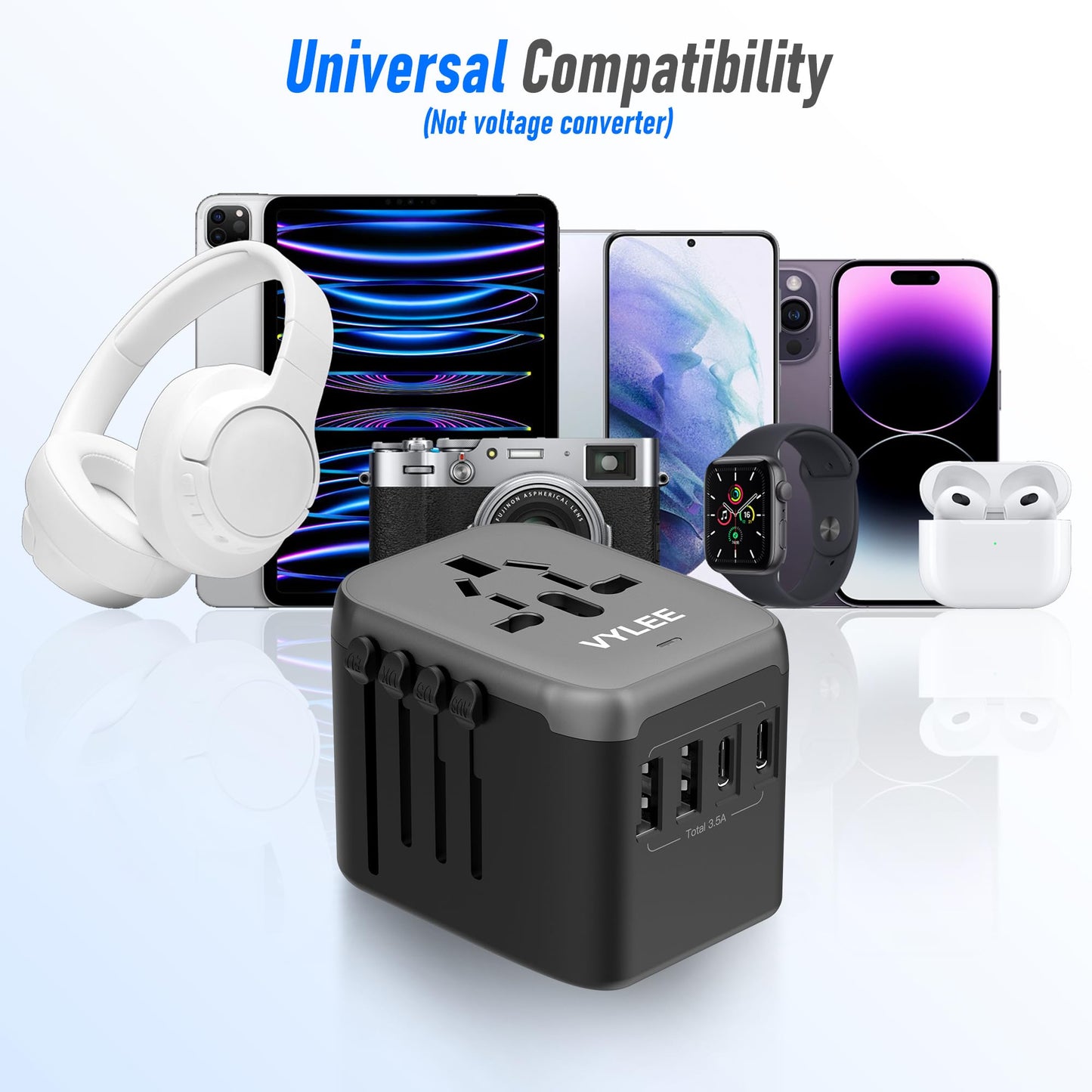 VYLEE Universal Travel Adapter, 5 in 1 International Power Adapter