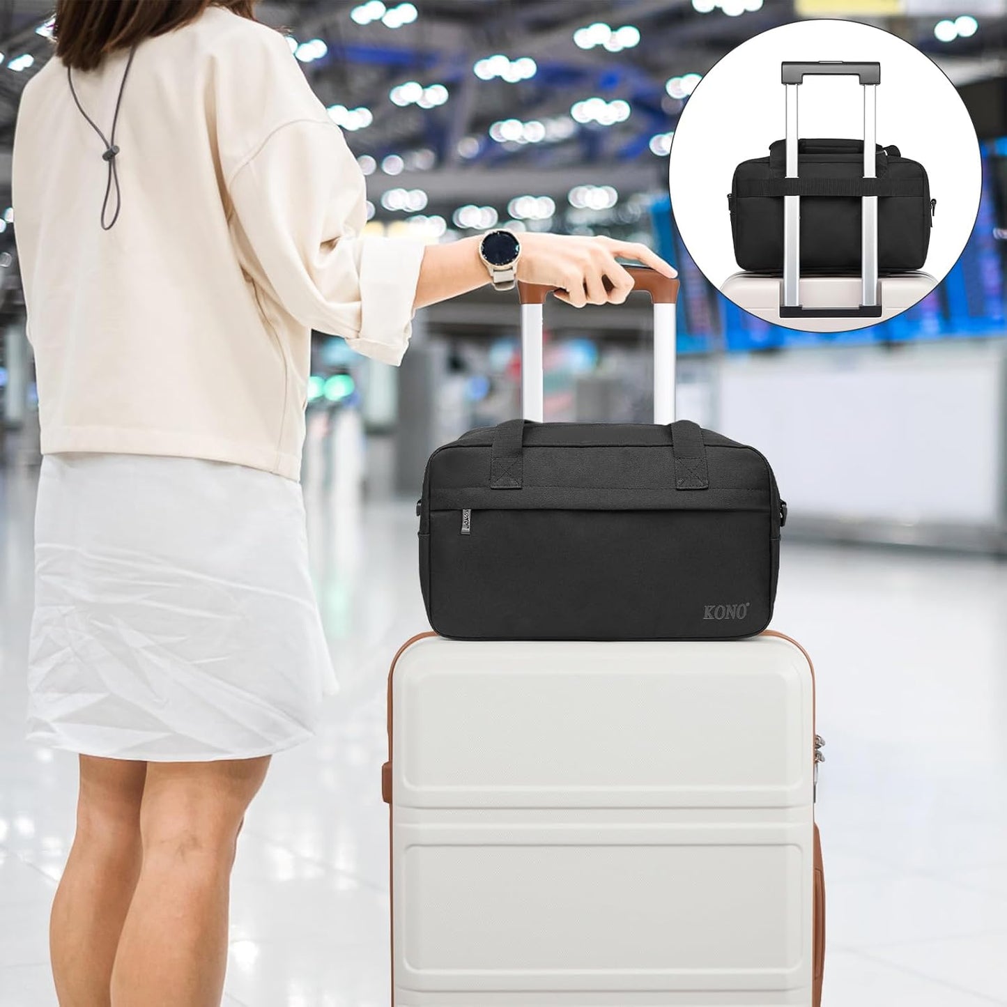 Kono Travel Duffel - 14L Under Seat Carry-On Sports Tote Gym Weekender Overnight Bag - 13.78"x7.87"x7.87" Black