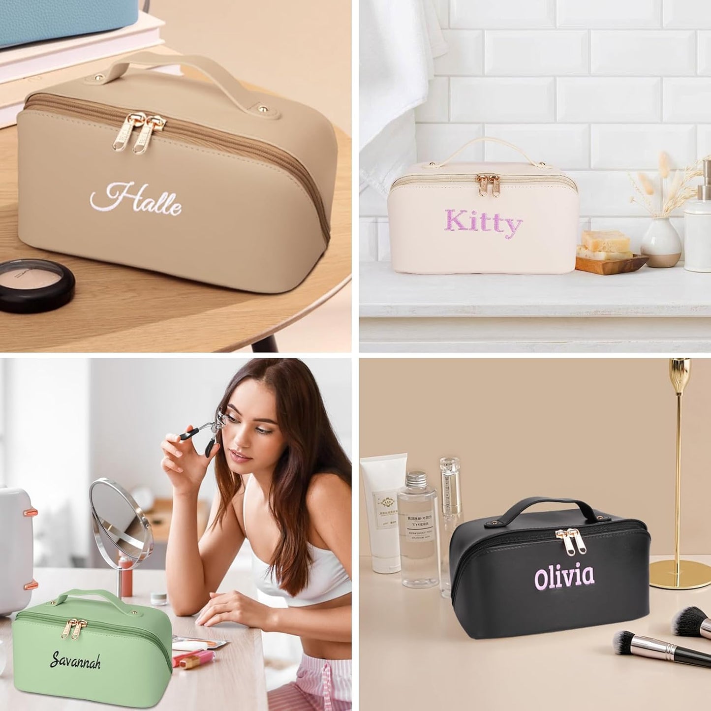 Customized Makeup Bag, Embroidered Custom Makeup Bag with Name Large Capacity Personalized Travel Makeup Bag for Women, Mothers Day Gift (Style 1)