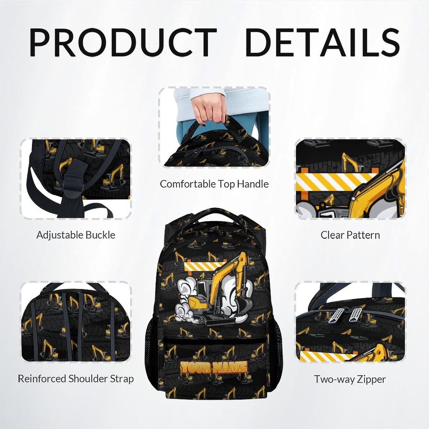 Backpack and Lunch Box for Boys - 17 Inch Custom Digger Bookbag Set for Kids - Personalized Cool 3