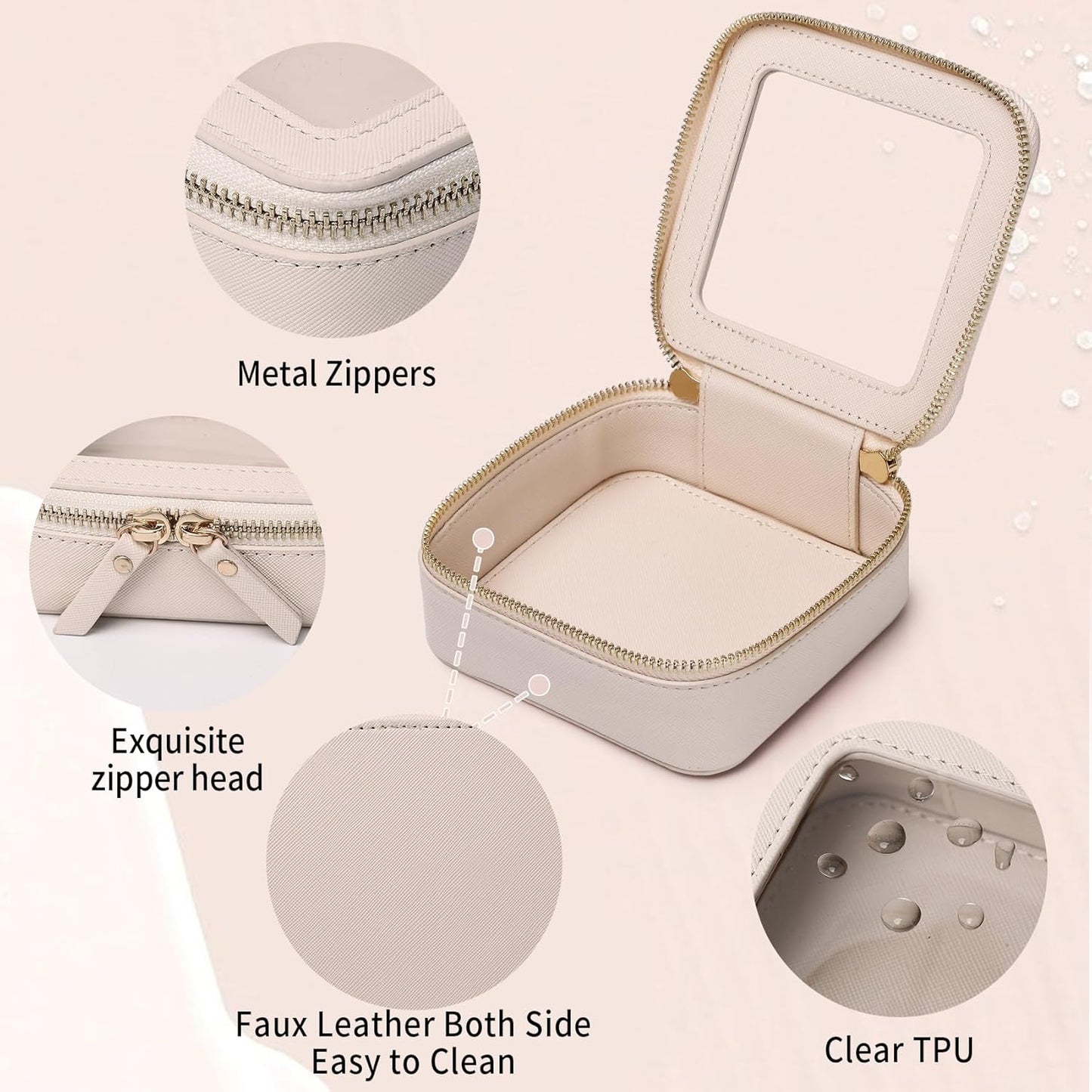 Clear Makeup Bag Set Portable Travel Cosmetic Bag and Toiletry Bag Women's Purse Pouch Cosmetic Stroage Organizer Bag with Zipper Car Essentials (Beige, M+Mini)