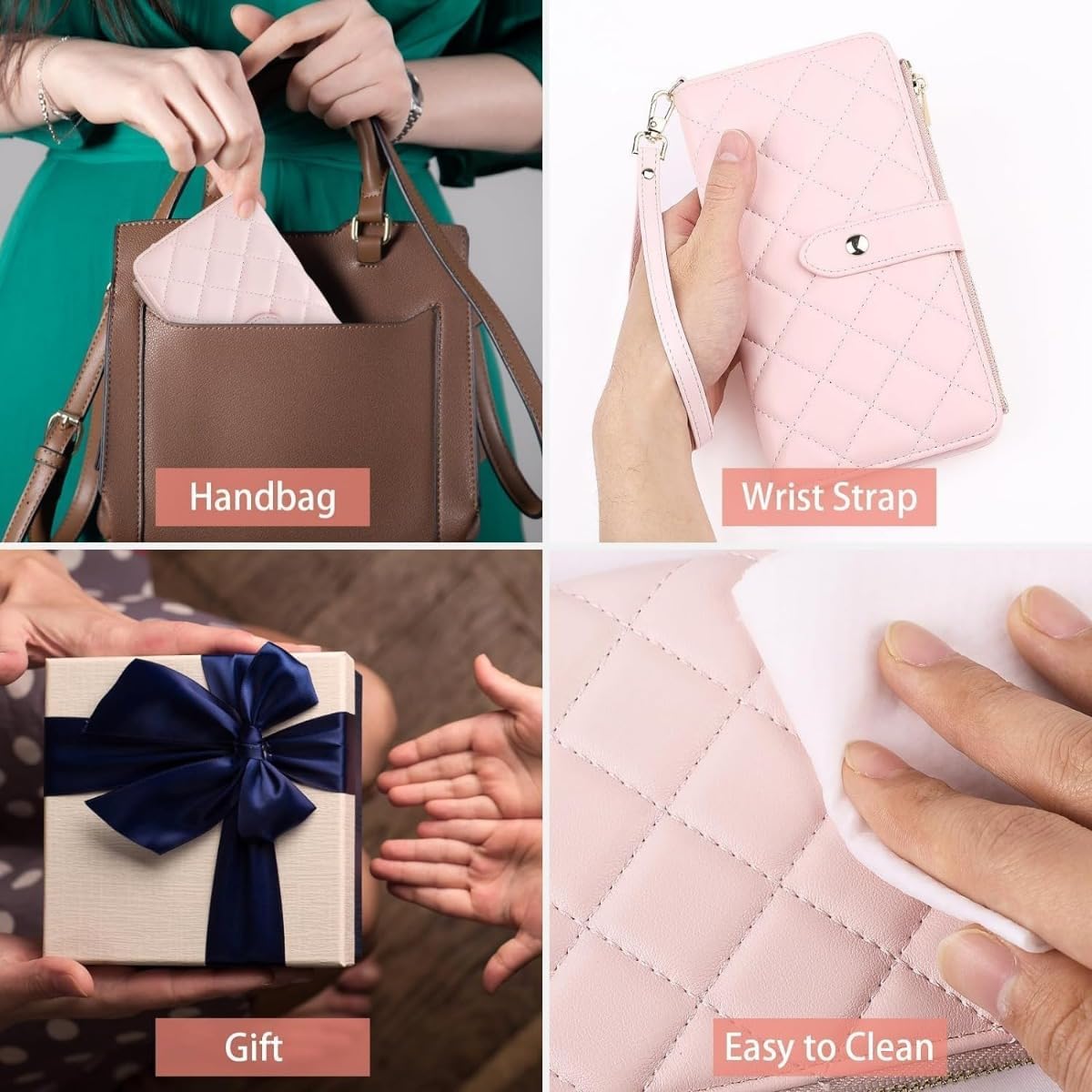 Genuine Leather Wallet RFID Blocking Passport Holder with Multiple Card Slots and Travel Pockets For Women men (Pink)