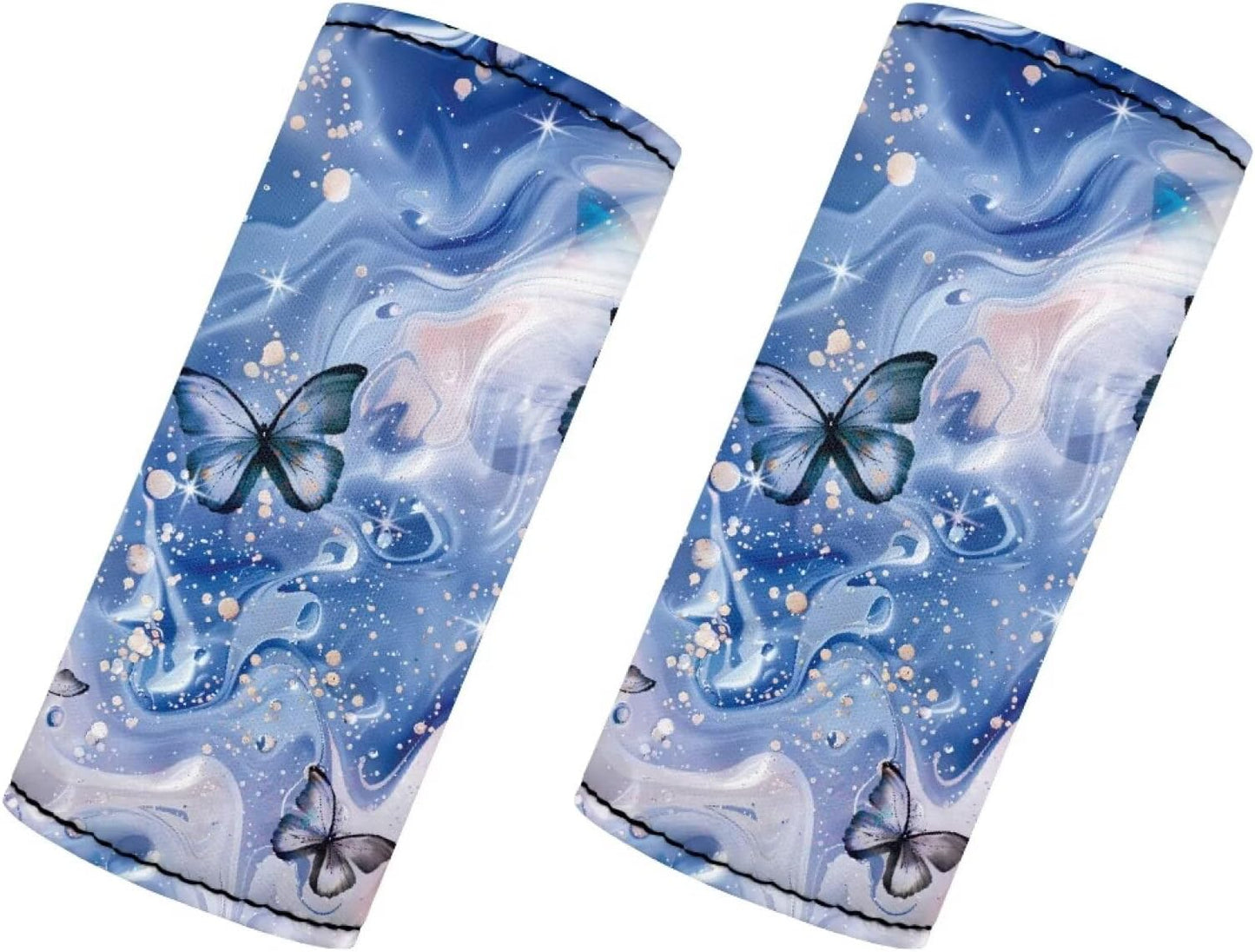 Butterfly Luggage Handle Wraps for Suitcase Blue Marble Soft Trolley Case Grip Cover Door Handle Cover Set for Girls