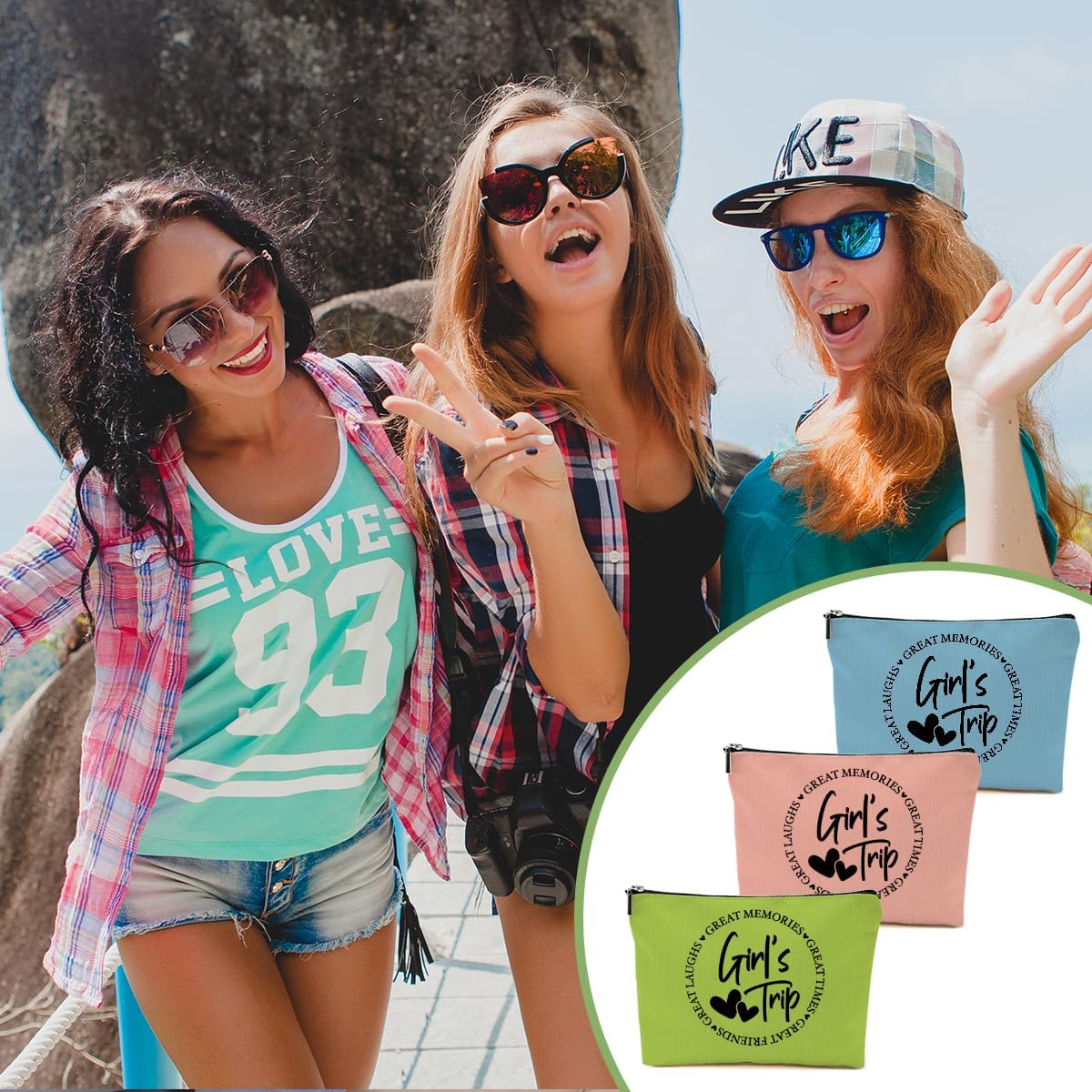 3Pcs Girls Weekend Gifts, 2025 Girls Trip Gifts Favors Travel Gifts Funny Makeup Bag, Weekend Bag Cosmetic Bag, Friendship Gifts for Women Best Friend Bride BFF, Graduation Wedding Gifts Toiletry Bag