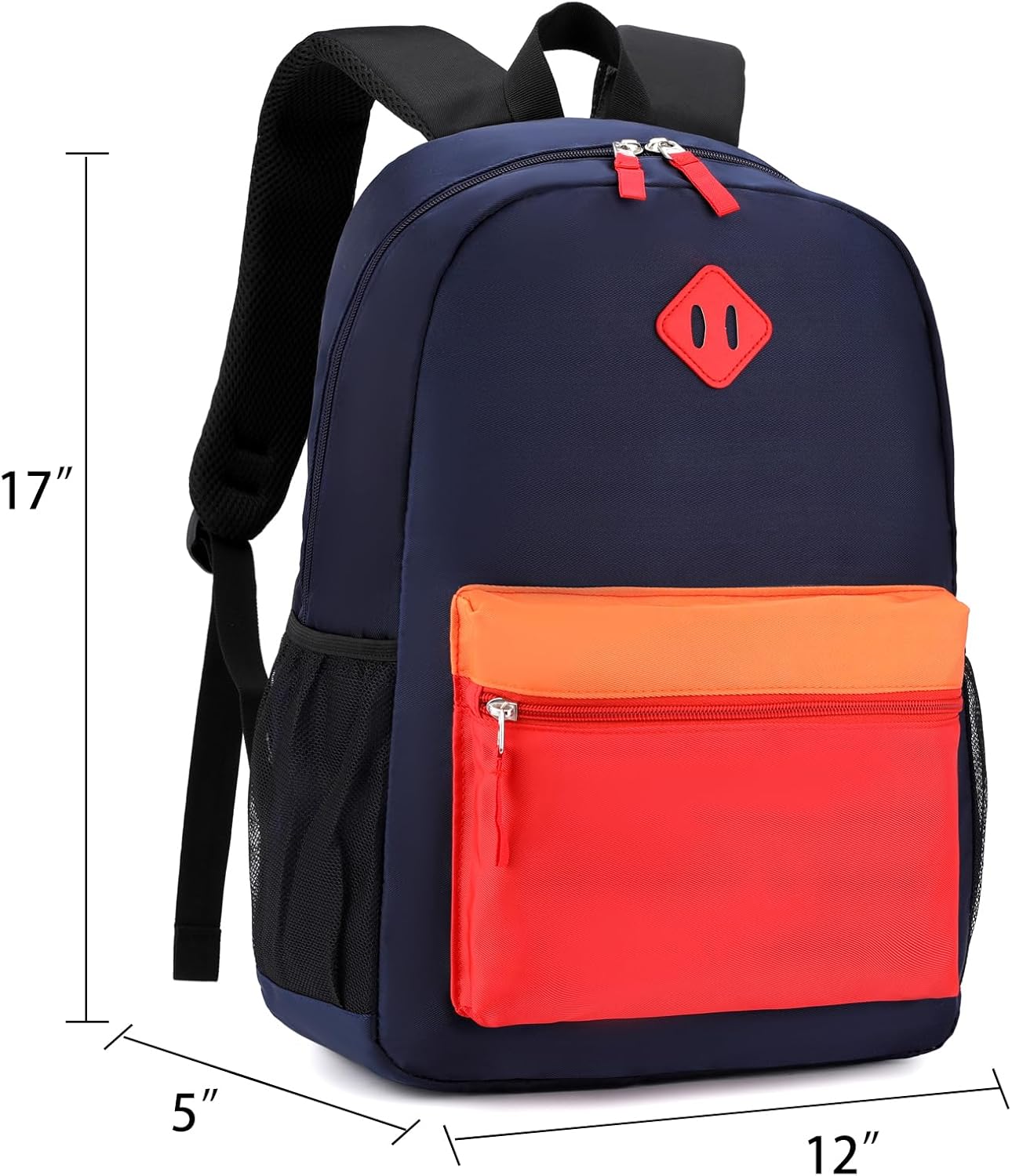 Elementary Backpack for Boys and Girls 5-9 Years Kindergarten Primary Kids Bookbag with Chest Buckle (Navy Red, Large-17inch)