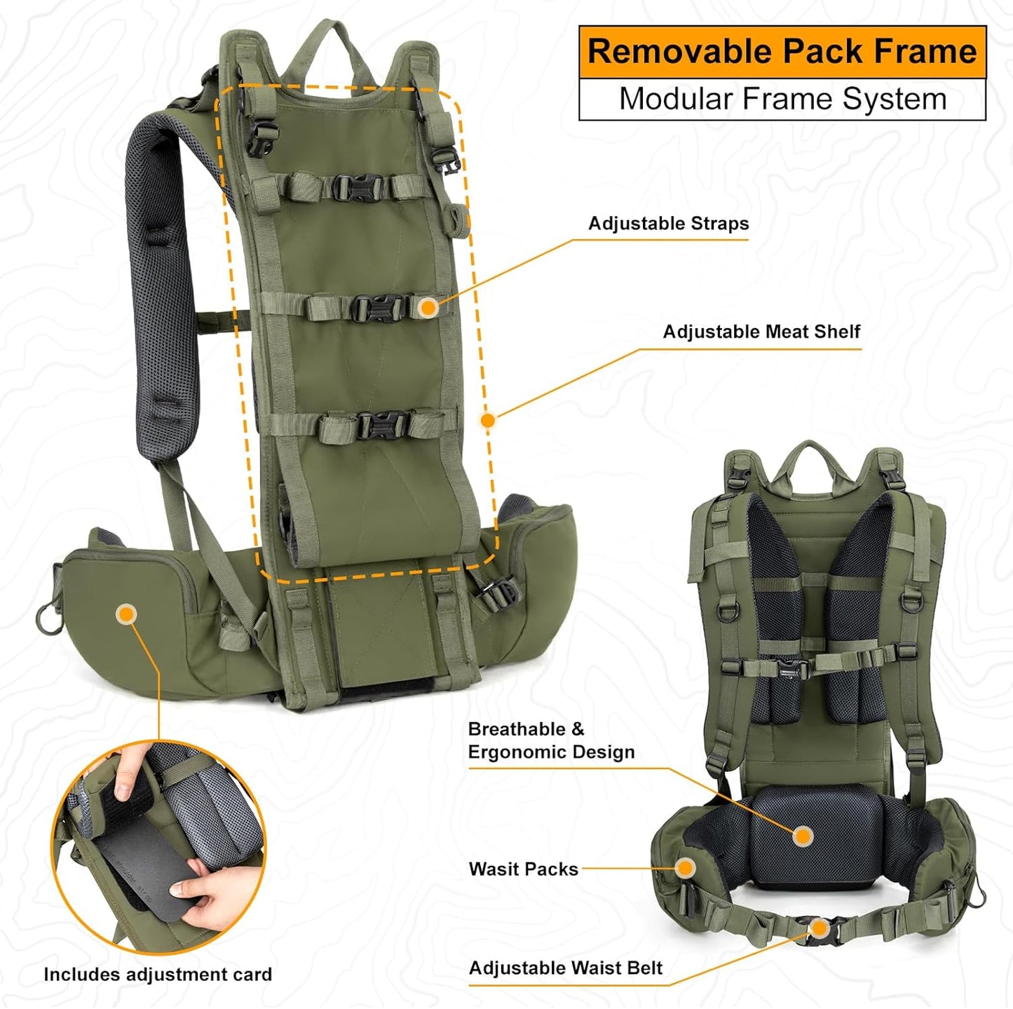 Pro 2400 Frame Backpack - Meat Hauler Pack with Rain Cover for Outdoor - Lightweight, Green