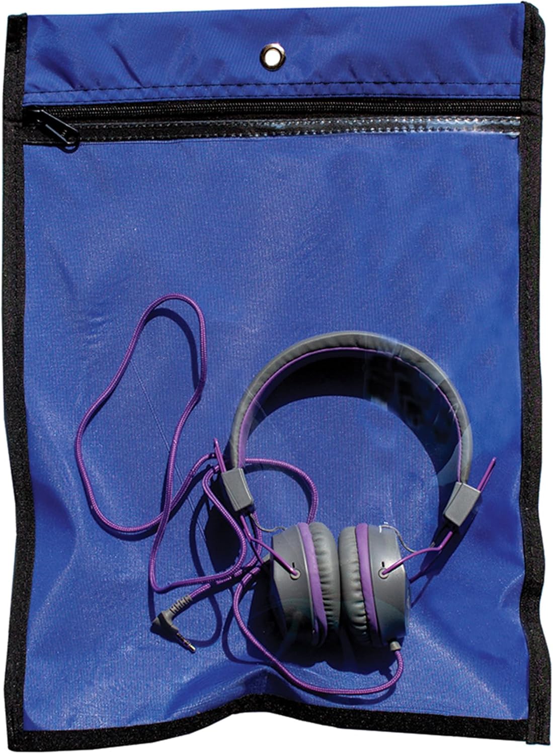 Media Pouch and Nylon Tote Bag for Books, Headphones, and School Accessories, Heavy Duty Travel Storage for Classroom or Library, 16.5 x 11.75 Inch (Royal Blue)