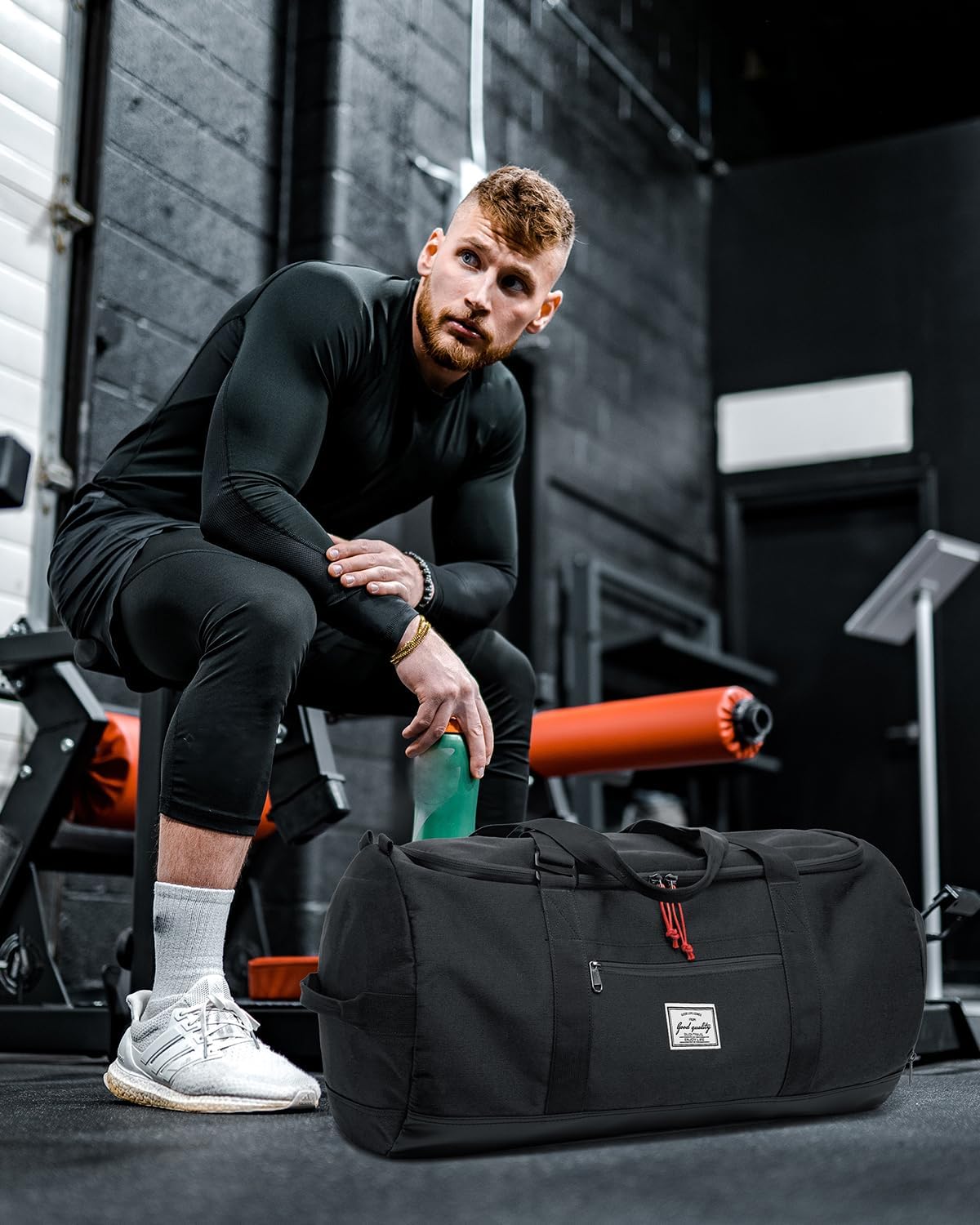 60L Large Gym Duffle Bag with Separate Shoe Compartment, Waterproof & Durable Duffel Bag for Men and Women - Convertible Backpack Design, Black