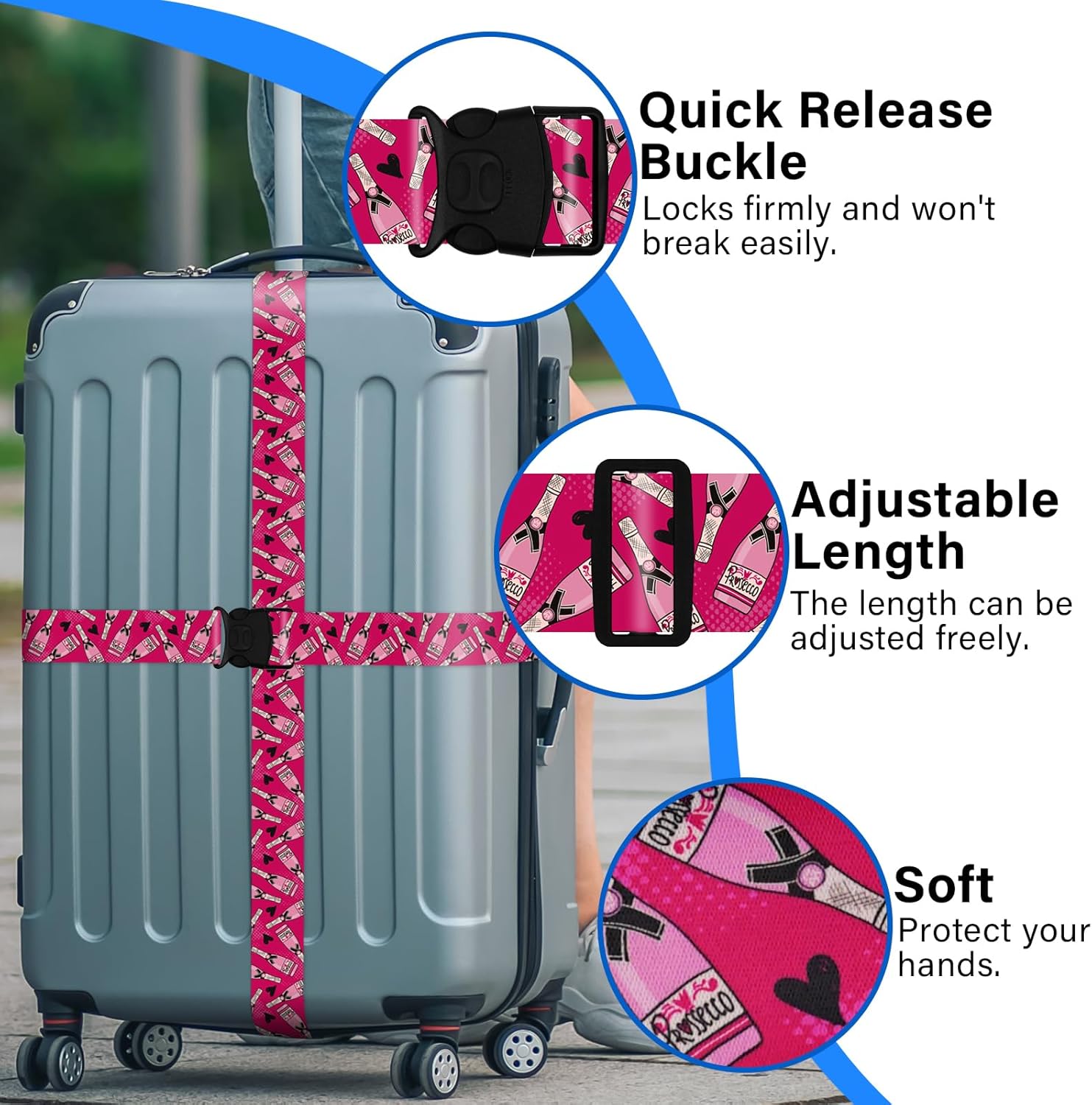 2 Pack Luggage Straps for Suitcases, Adjustable Travel Belt with Double Lock and Quick Release