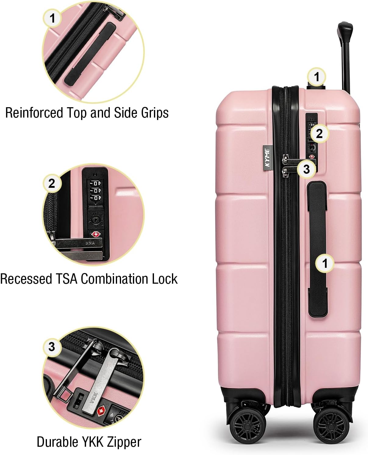 KYME 26 Inch Luggage TSA Approved Hard Shell Suitcases with Spinner Wheels Durable Medium Travel