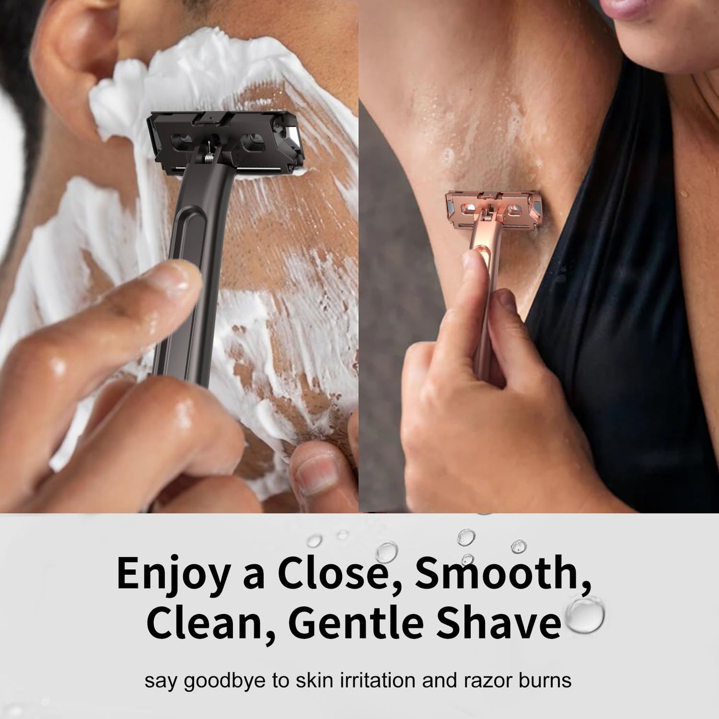 Razors for Women, Dual-Blade Safety Razor with Pivoting Head, Reusable Metal Shaving Razor, with 10 Double Edge Blades, Smooth Close Shave, Rose Glod