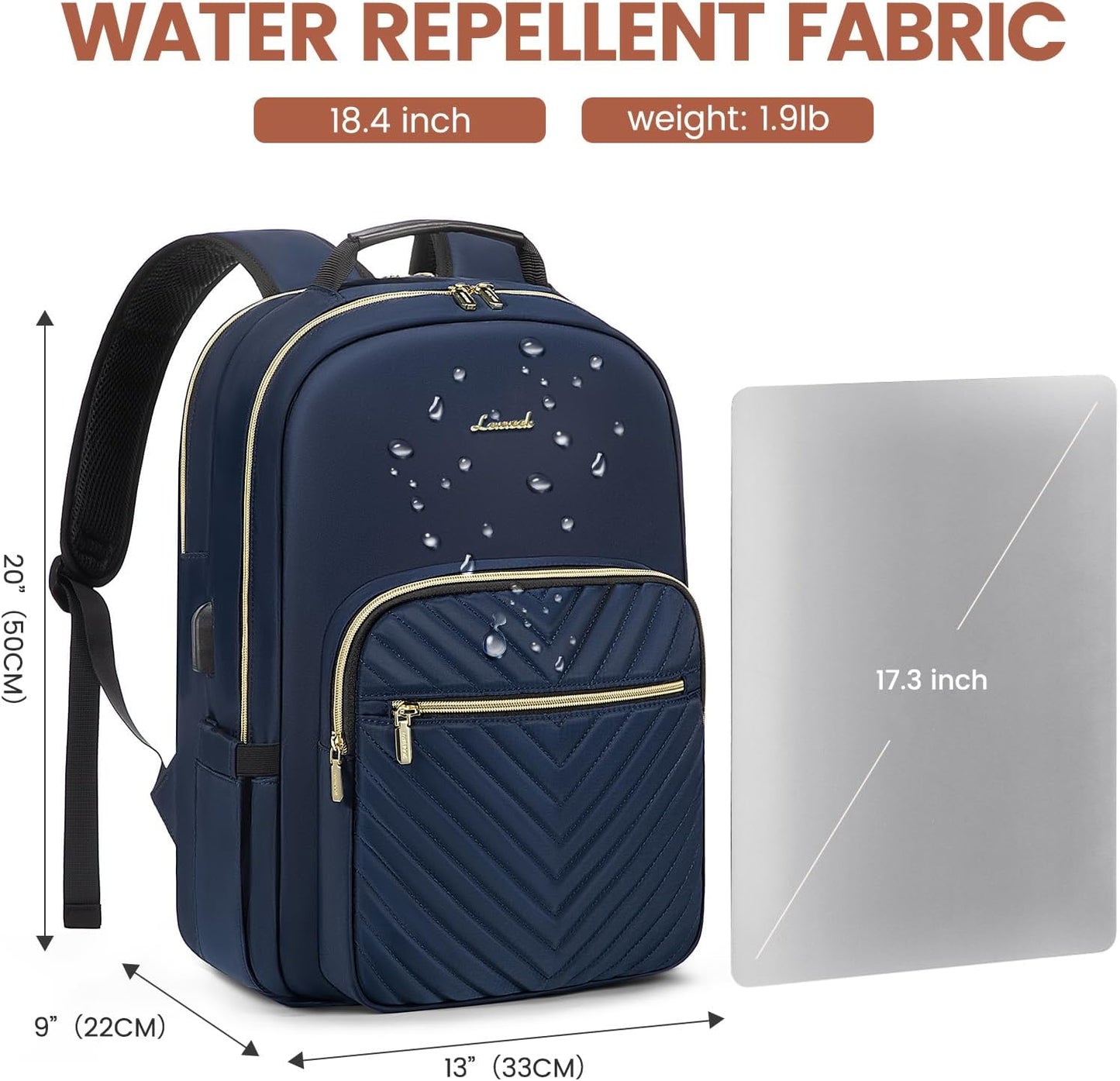 LOVEVOOK Laptop Backpack for Women 18.4 inch,Cute Womens Travel Backpack Purse,Professional Laptop Computer Bag,Waterproof Work Business College Teacher Bags Carry on Backpack with USB Port,Navy Blue