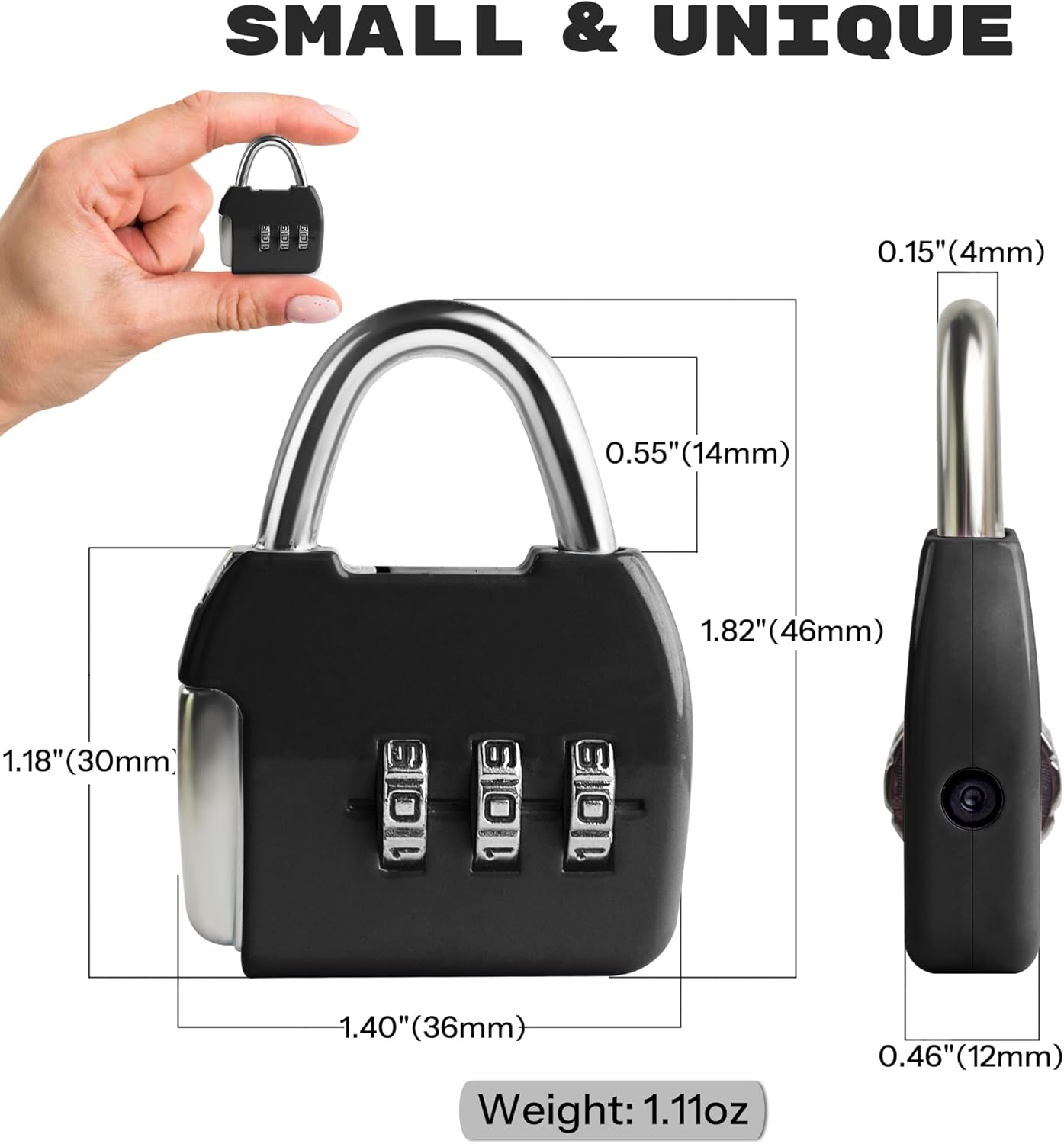 Small Combination Lock, 3 Digit Combo Luggage Locks, Travel Lock with Code, Small Padlocks for