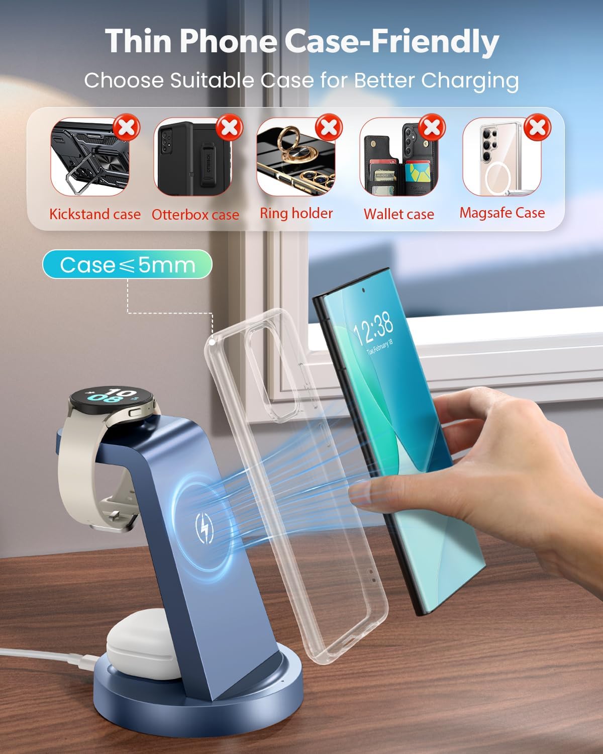 Wireless Charger for Samsung: 3 in 1 Wireless Charging Station for Samsung Galaxy Watch 8 7 6 5 4 3 Pro Classic Galaxy Buds - Charger Dock Stand for S25 S24 Ultra S23 S22 S21 Note Z Fold Android
