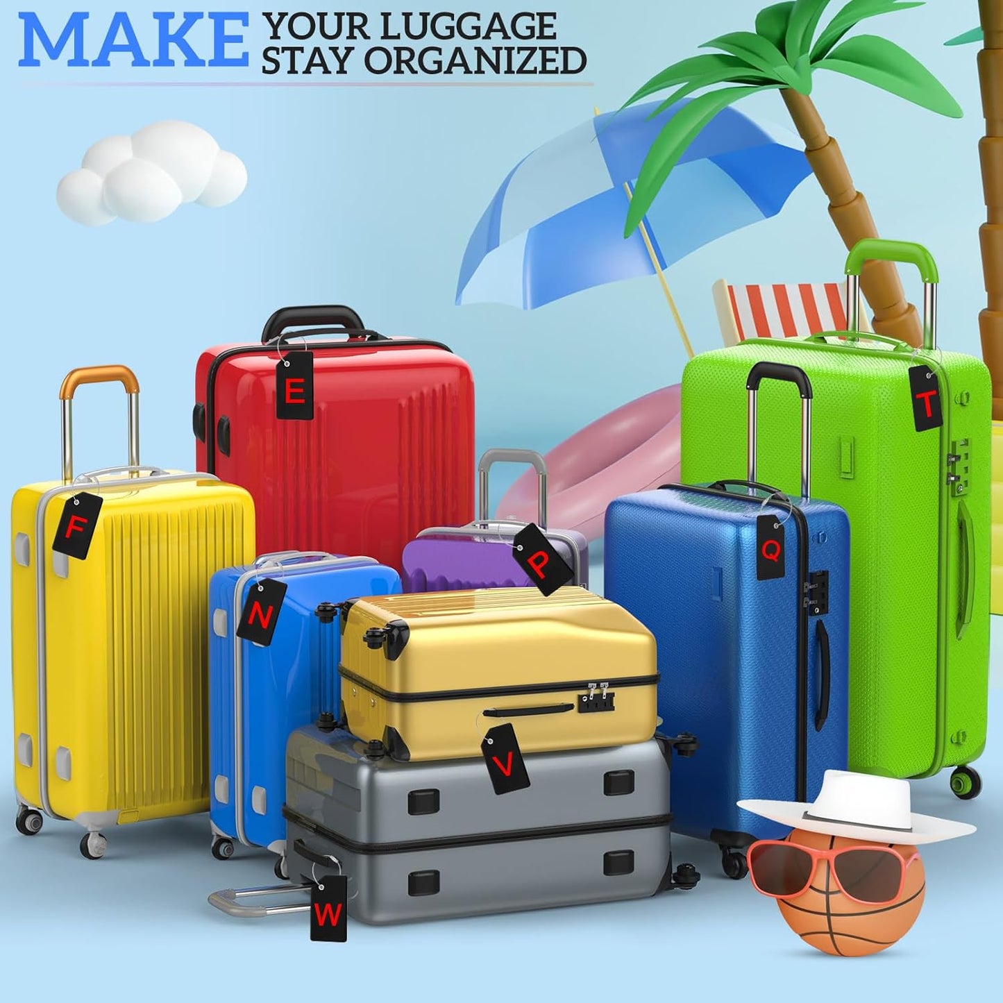 8 Pcs Initial Letter A-Z Luggage Tags Silicone Suitcase Instrument Tag with Name Card and Stainless