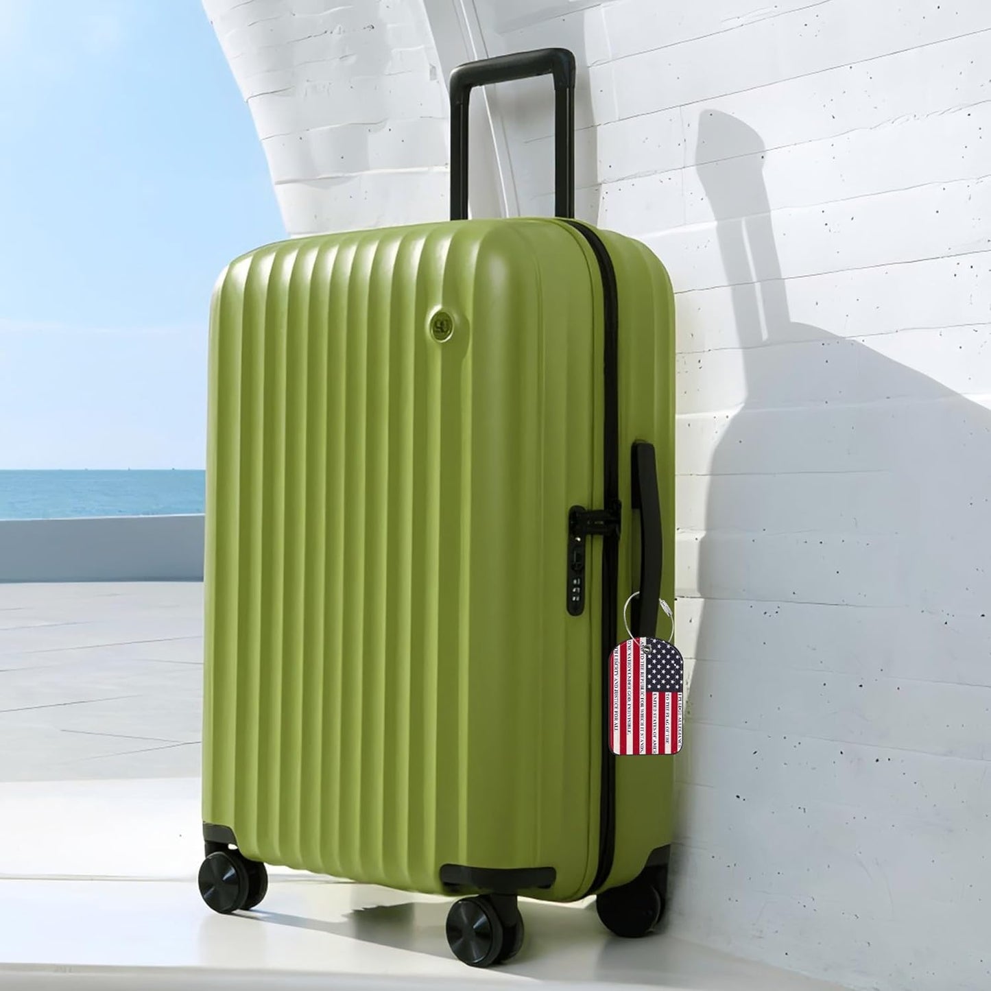 2 Pack Cute Luggage Tag for Suitcases Us Flag Leather Luggage Tags with Stainless Steel Loop Privacy Flap Name Tags,Men and Women Travel Bag Suitcase Tags