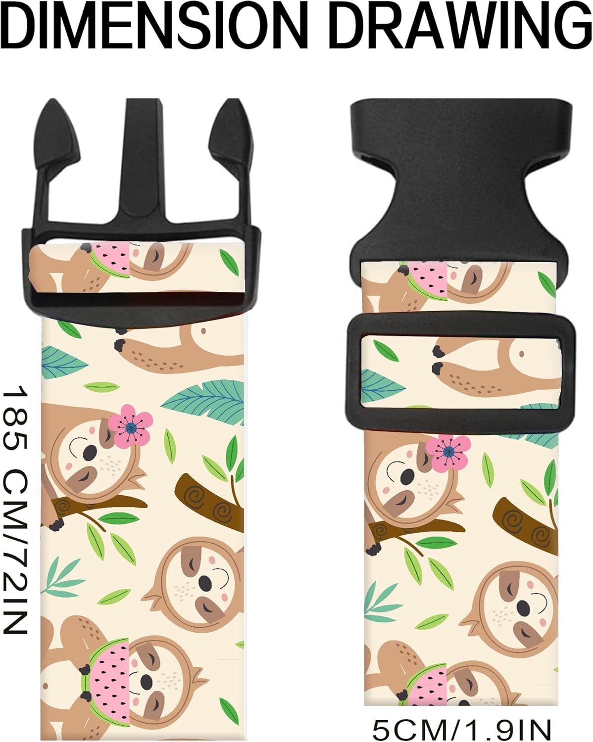 Luggage Straps for Suitcases, Adjustable Travel Belt, Durable Wide Luggage Strap, Cute Suitcase Strap Identifiers with Buckle, Bag Straps for Luggage, Cute Sloth