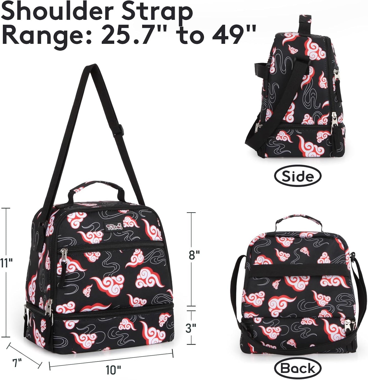 Tilami Rolling Backpack & Lunch bag for Kids 19 Inch Wheeled Bookbag for Boys & Girls for School & Travel,Clouds Black