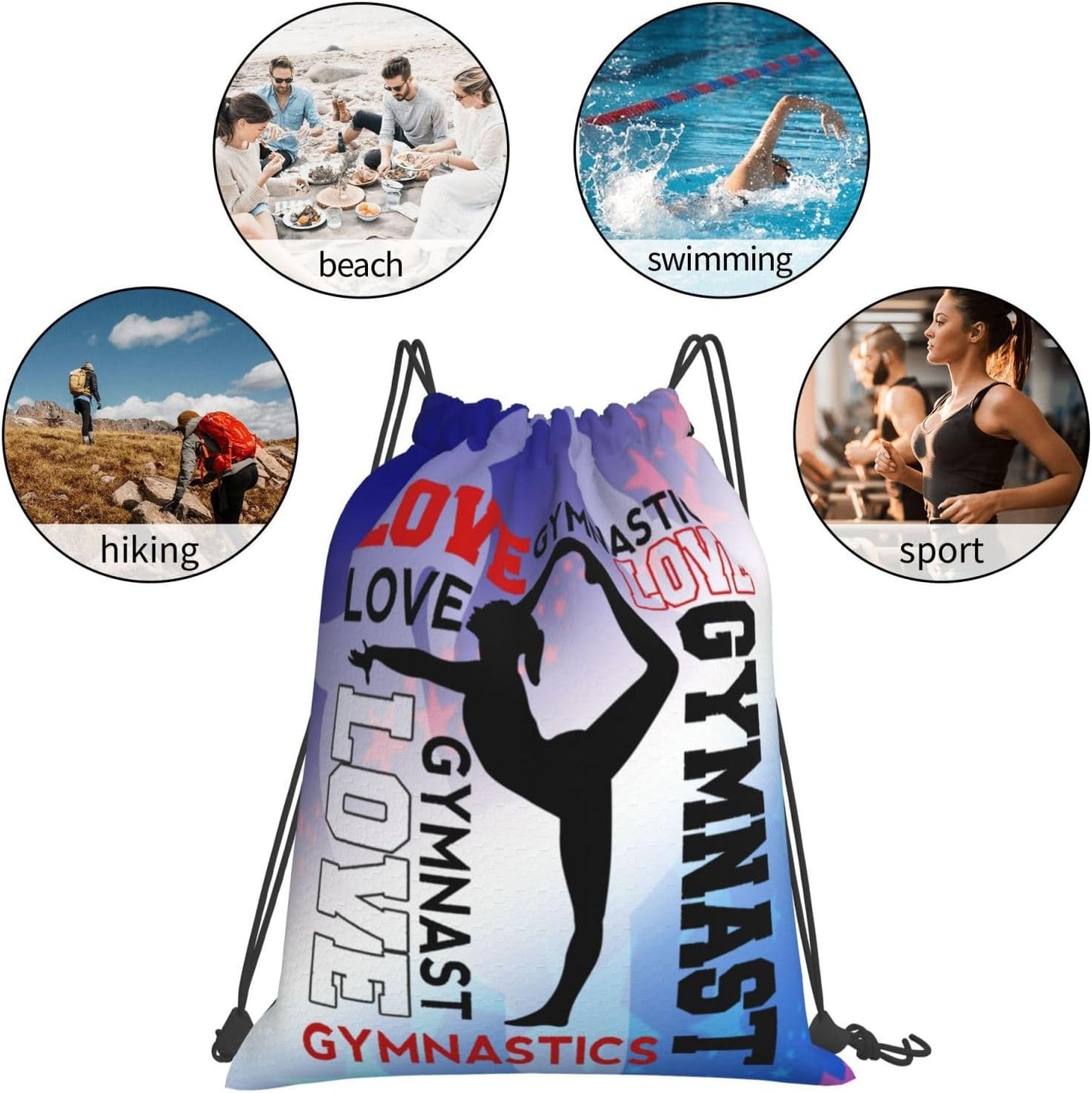 Gymnastics Drawstring Backpack Light Gym String Bag Pink Water Resistant Sackpack Sport Yoga Daypack For Womens Mens