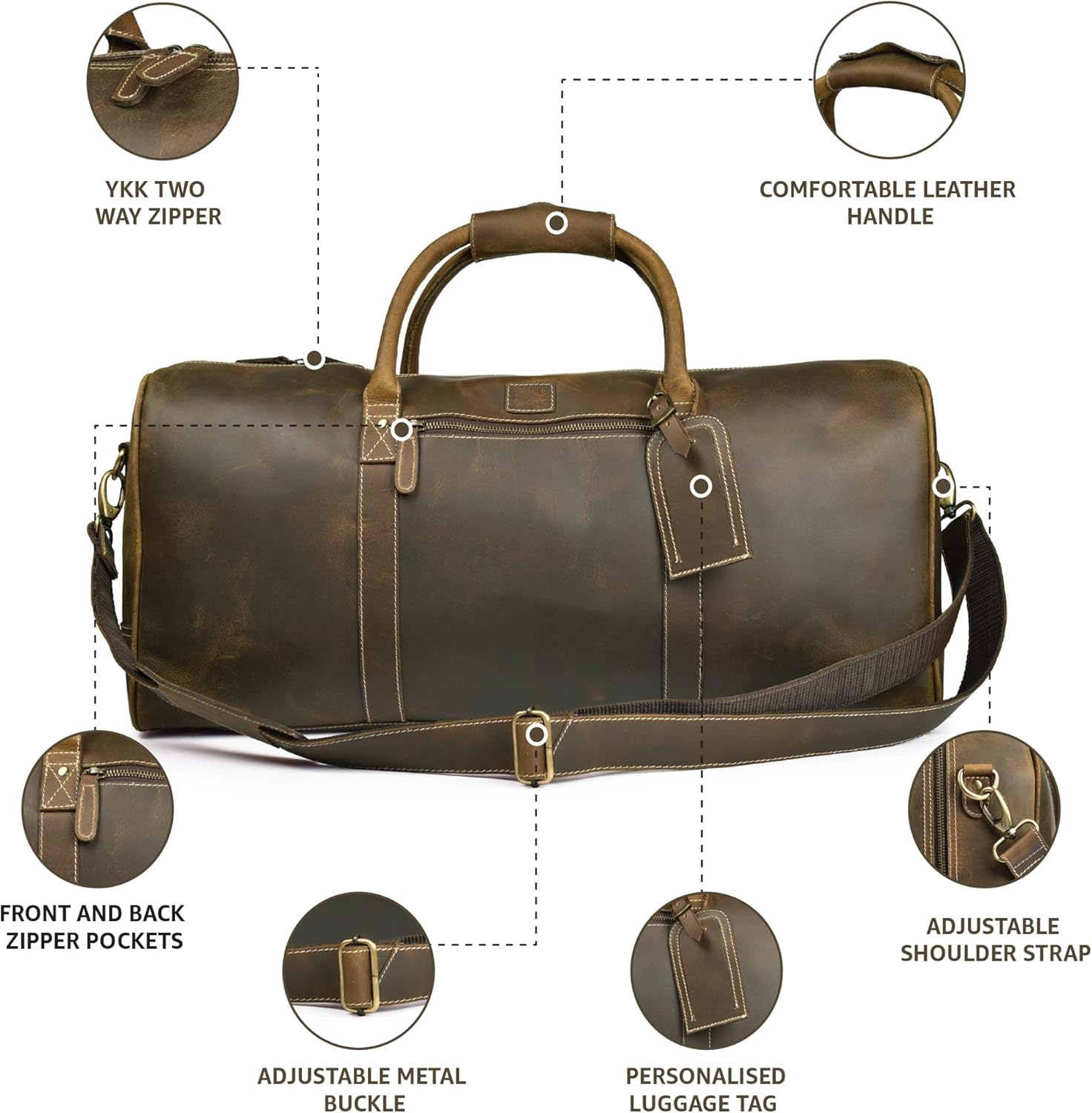 Leather Village Premium Leather Duffel Bags for Men & Women-Stylish Travel Weekender Carry-On