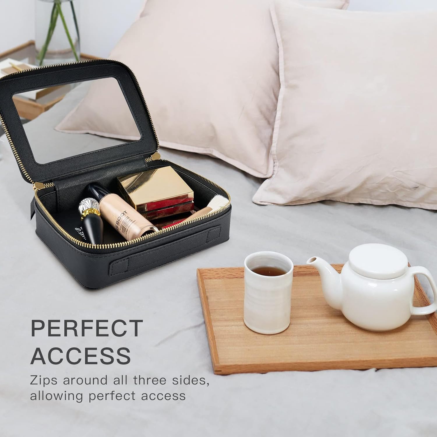 Aveniee Clear Makeup Bag Set,Portable Travel Toiletry Bag Cosmetic Case for Women,Vegan Leather