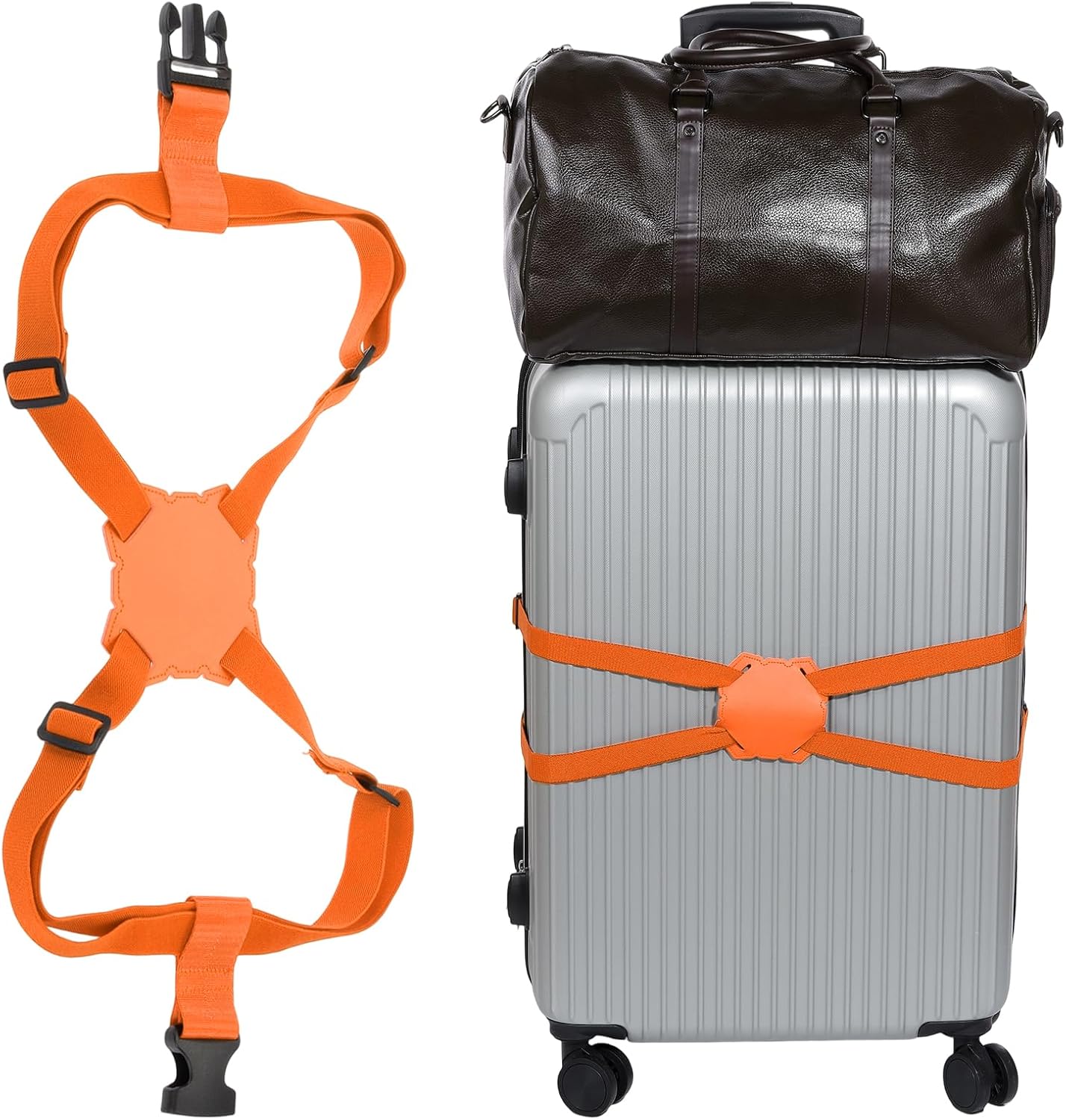 MECCANIXITY Luggage Strap Bag Bungee Elastic Suitcase Adjustable Belt for Suitcases Add A Bag Easy to Travel, Orange