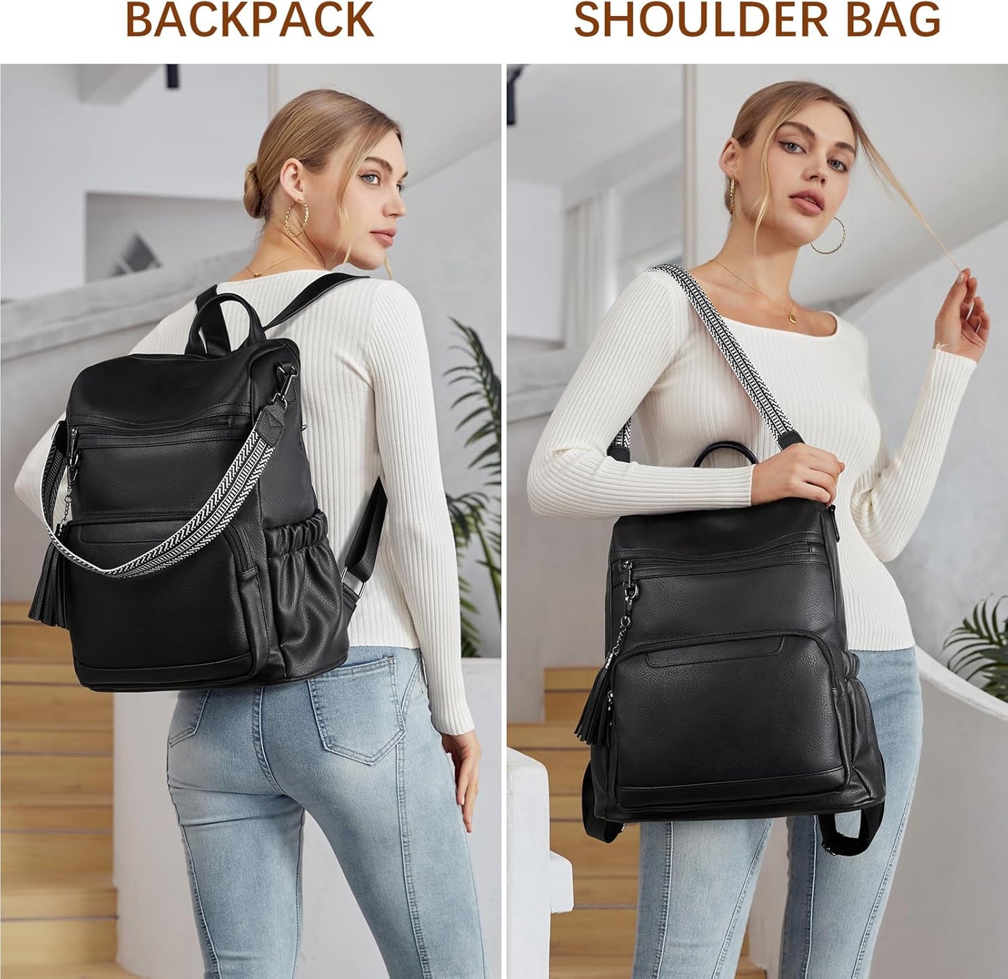 BOSTANTEN PU Leather Laptop Backpack for Women Designer Travel Backpack with Laptop Compartment Ladies Computer Shoulder Bags