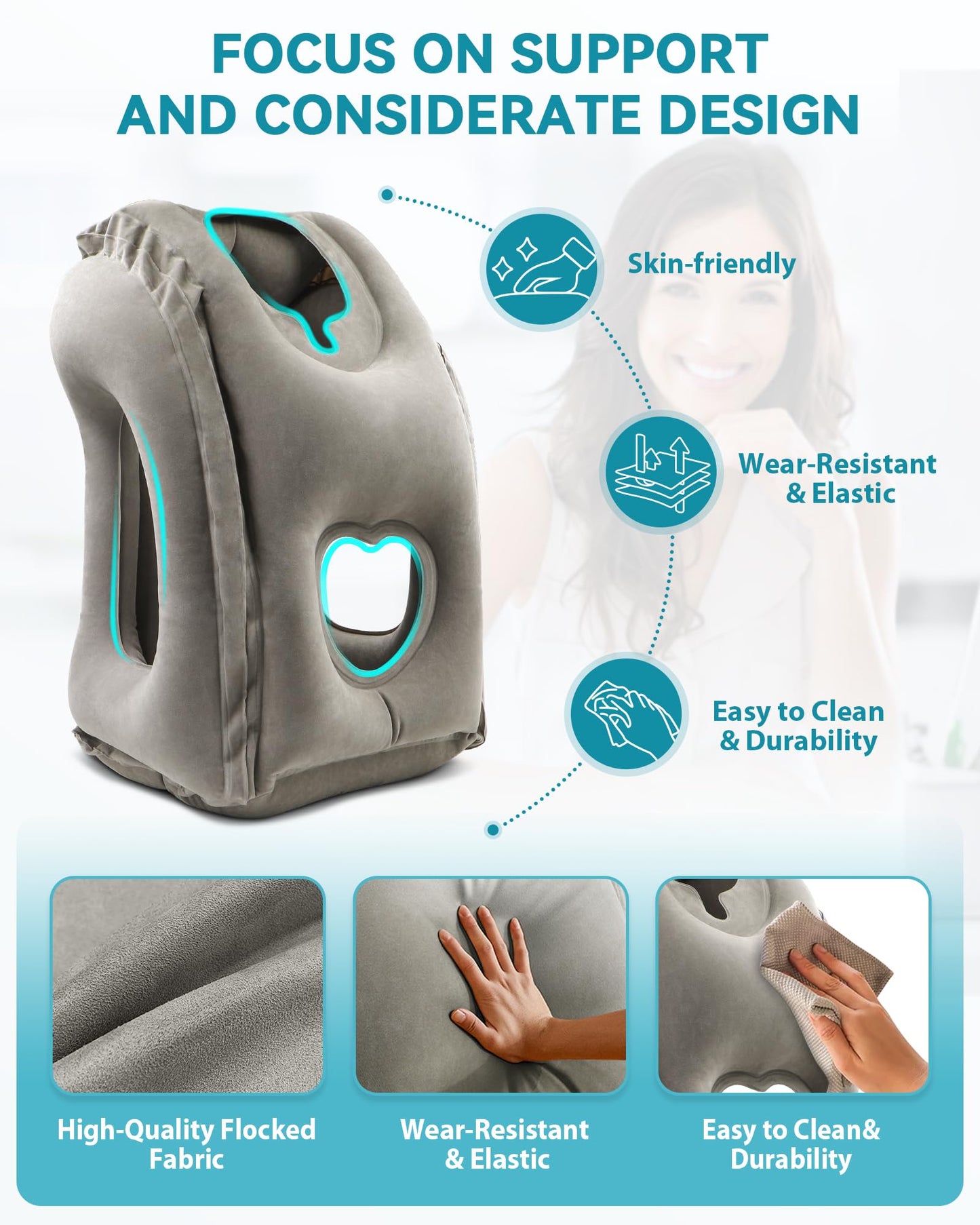JefDiee Inflatable Travel Pillow, Airplane Neck Pillow Comfortably Supports Head and Chin for