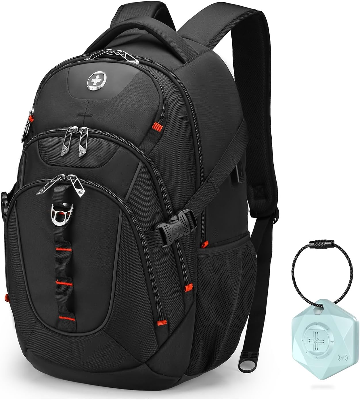 Swissdigital Design Travel Backpack for Men with Apple Find My, Laptop Backpack with USB Charging Port, RFID Protection, Add-A-Bag System - Travel Backpack for Men-Finder Color Random