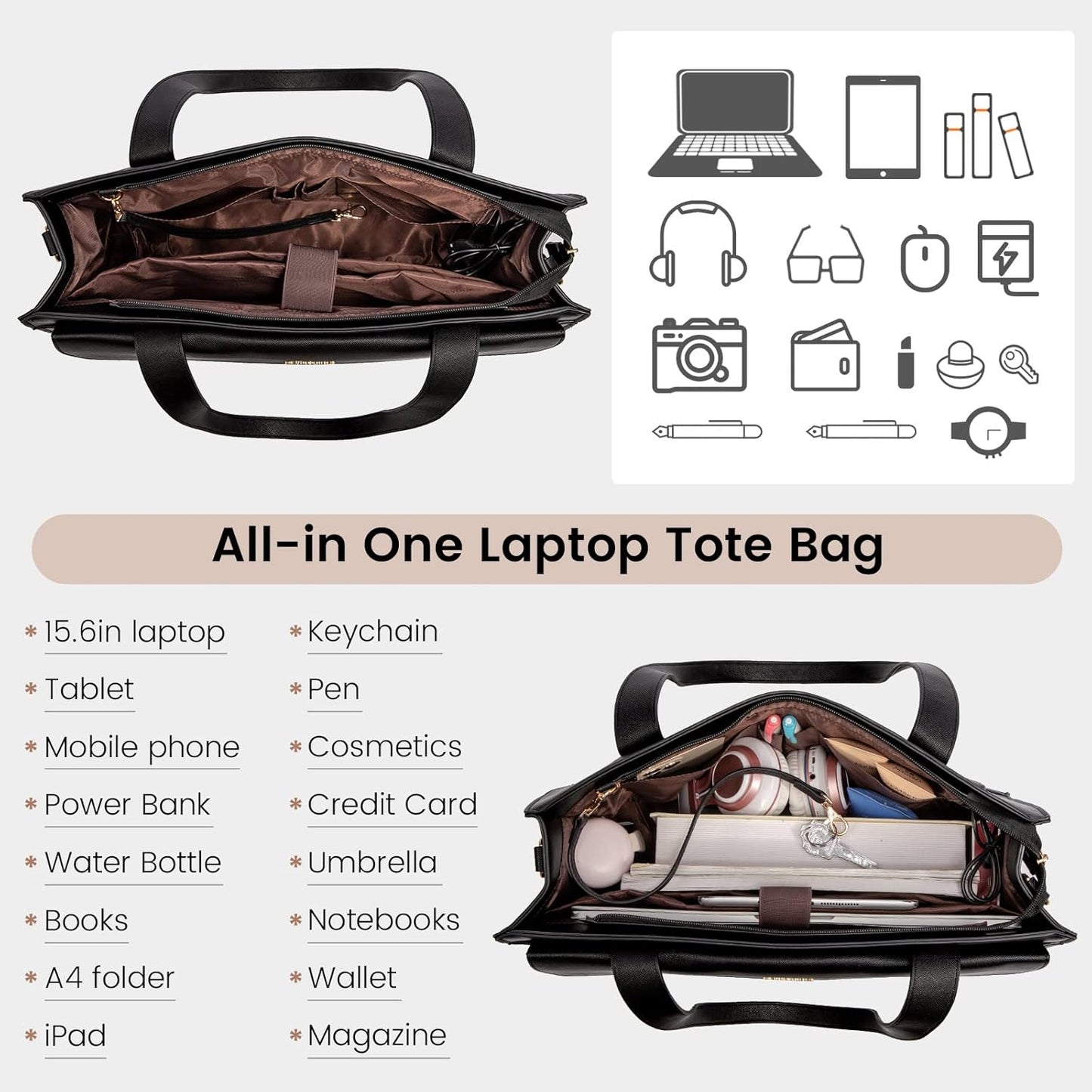 LOVEVOOK Laptop Bag for Women 17.3 Inch Laptop Tote Work Bags Professional Leather Computer Briefcase Waterproof Handbag Shoulder Large Capacity Business Teacher Office Crossbody Purse