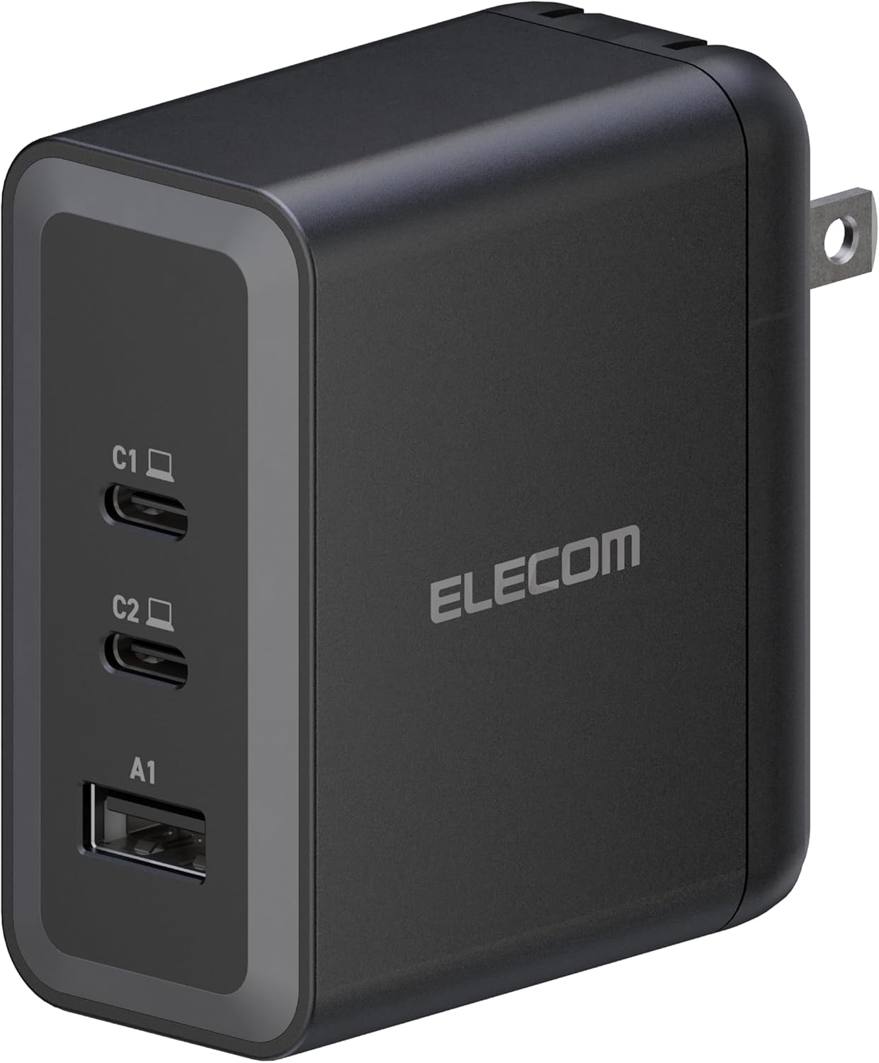 ELECOM 100W USB C Wall Charger Block, 3 Multi Port GaN II Smart PD, Ultra-Fast Charging, Compact Power Adapter for Multiple Devices, Laptops, Tablets, iPhone, iPad, Watch, Speakers, Airpods - Black