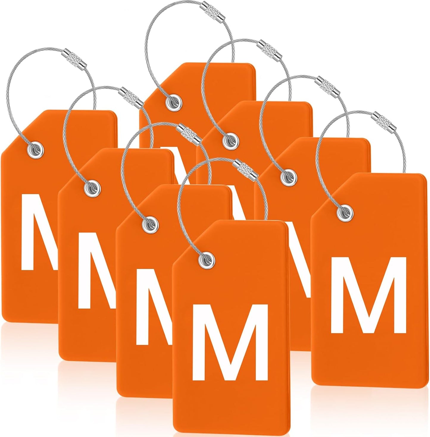 8 Pcs Initial Letter A-Z Luggage Tags Silicone Suitcase Instrument Tag with Name Card and Stainless Steel Loop(Letter M,Orange)